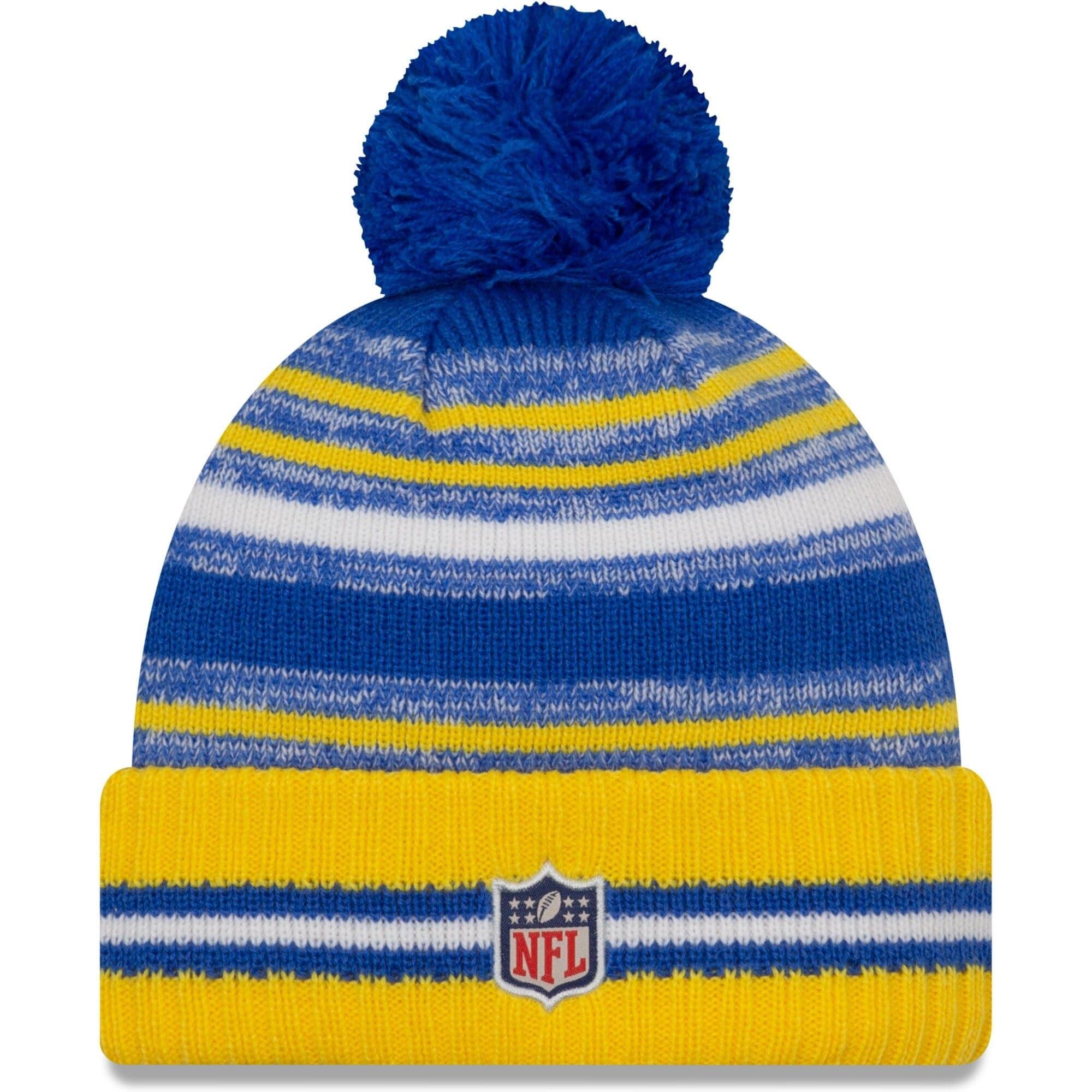 New Era Beanies Los Angeles Rams New Era NFL 2021 Sideline Team Pom Knit Beanie - Blue