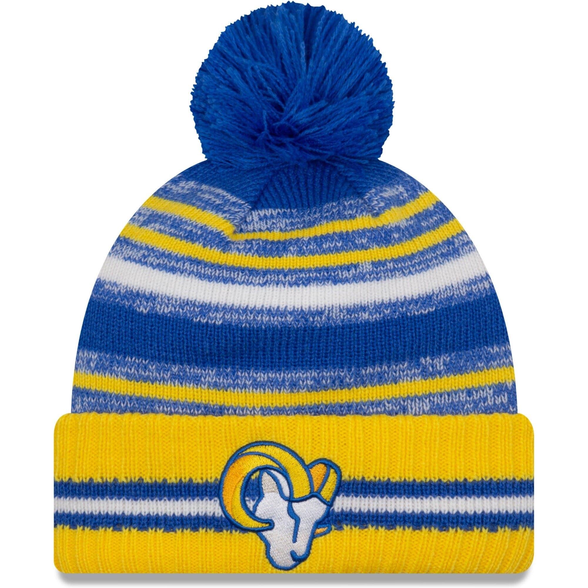 New Era Beanies Los Angeles Rams New Era NFL 2021 Sideline Team Pom Knit Beanie - Blue