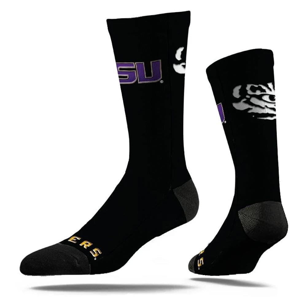Strideline Socks M/L (8-12 US) LSU Tigers Strideline NCAA Team Chrome Classic Crew Socks - Black