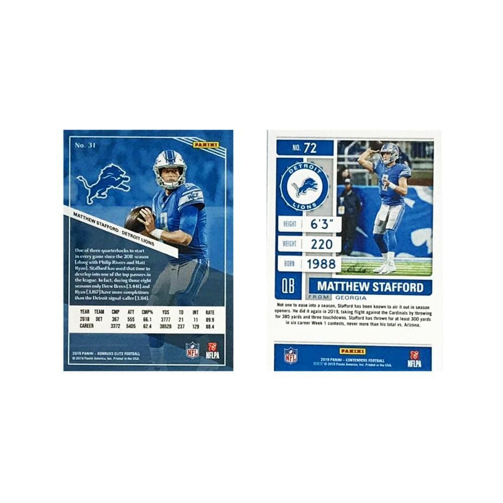 Panini Cards Matthew Stafford Detroit Lions Panini NFL 2 Card Set
