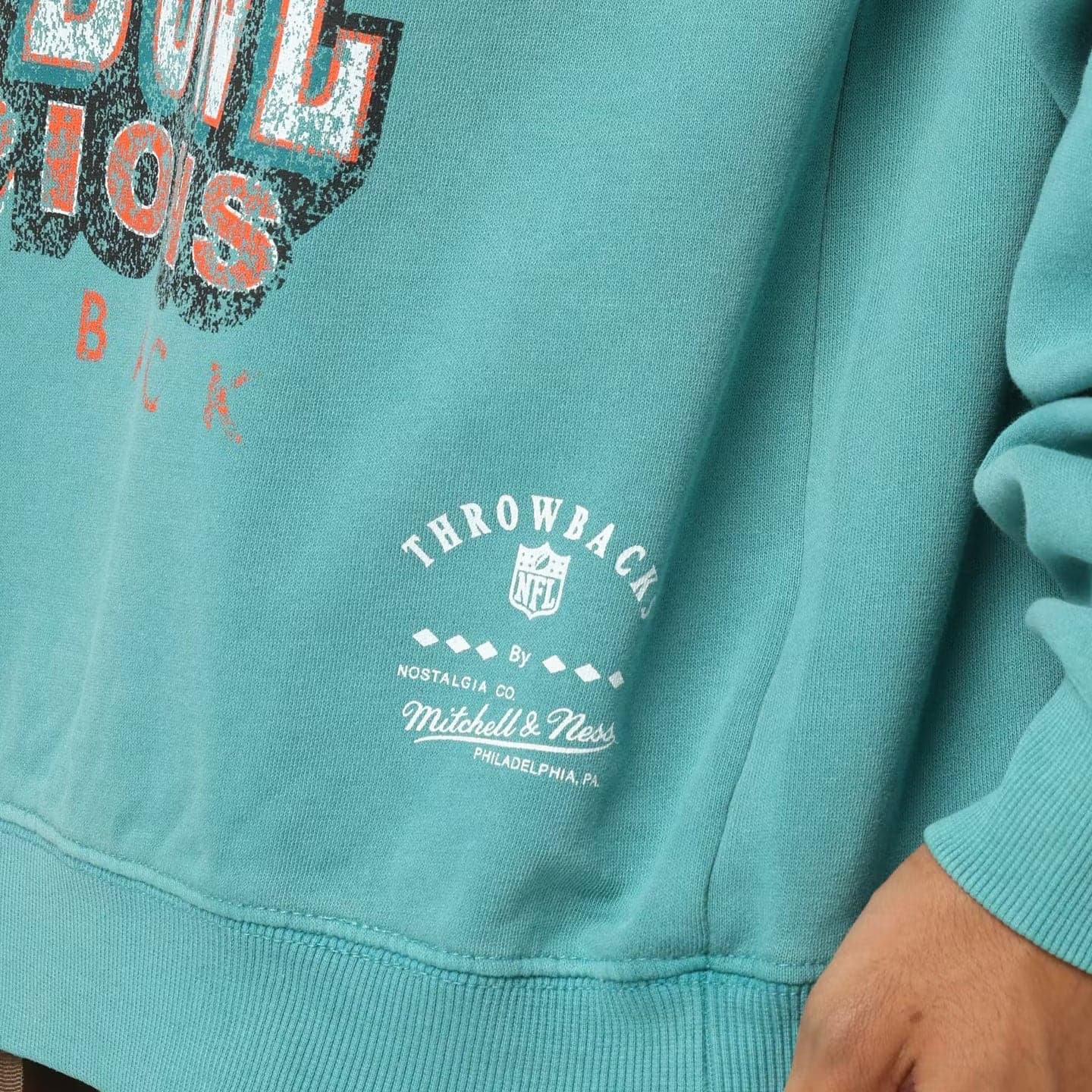 Mitchell And Ness Jumpers Miami Dolphins Mitchell & Ness NFL Back 2 Back Champs Vintage Crew Jumper - Faded Teal