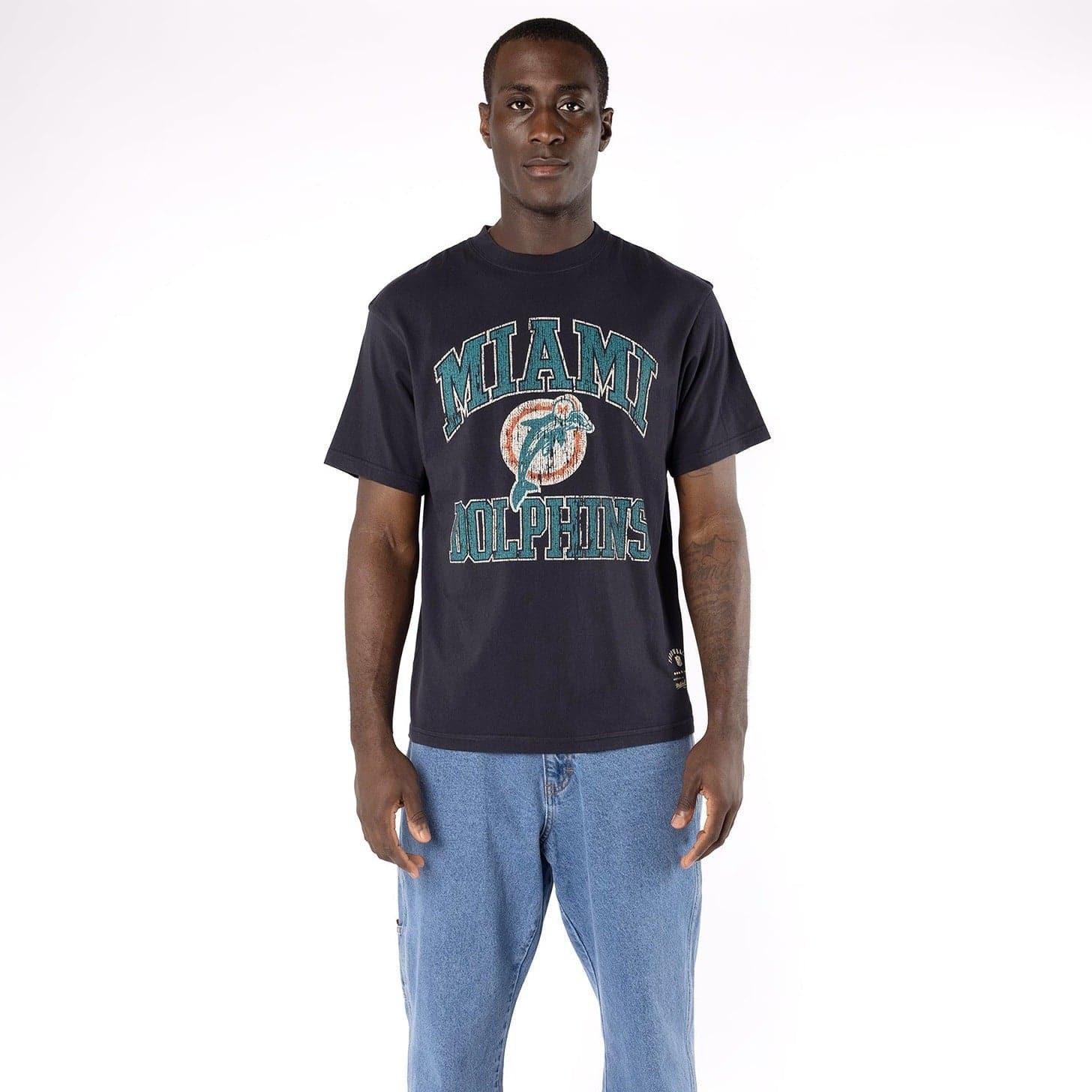 Mitchell And Ness T-Shirts Miami Dolphins Mitchell & Ness NFL Ivy Arch Vintage T-Shirt - Faded Black