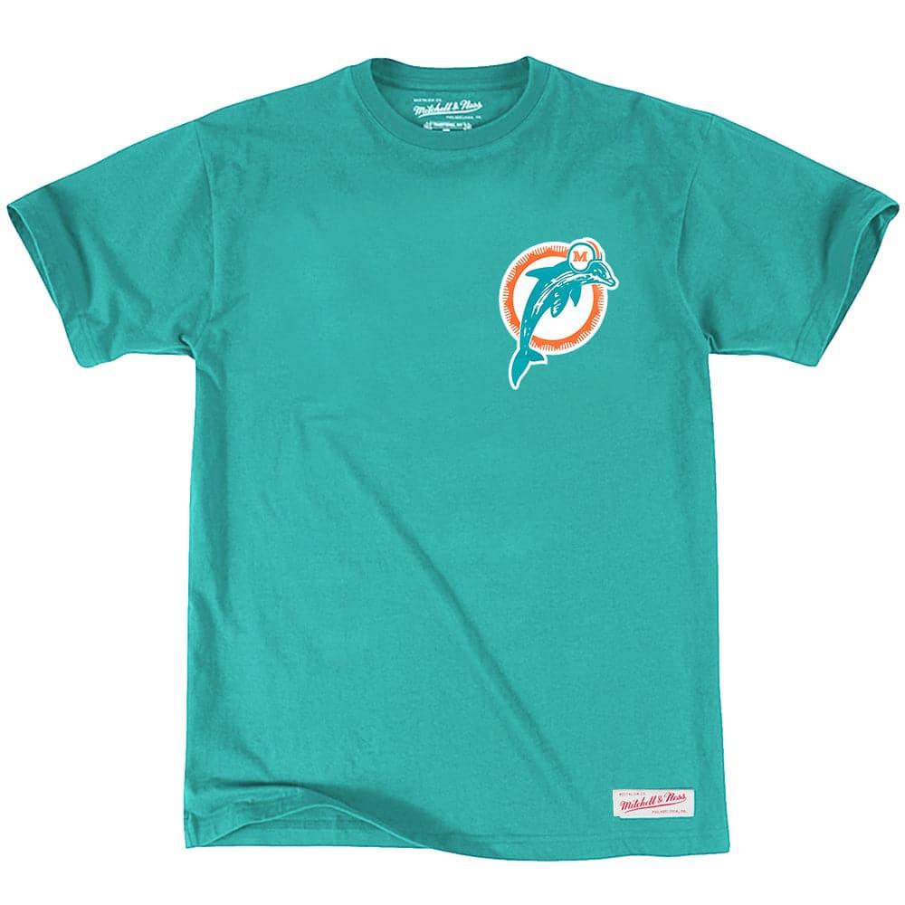 Mitchell And Ness T-Shirts Miami Dolphins Mitchell & Ness NFL Retro Repeat T-Shirt - Aqua