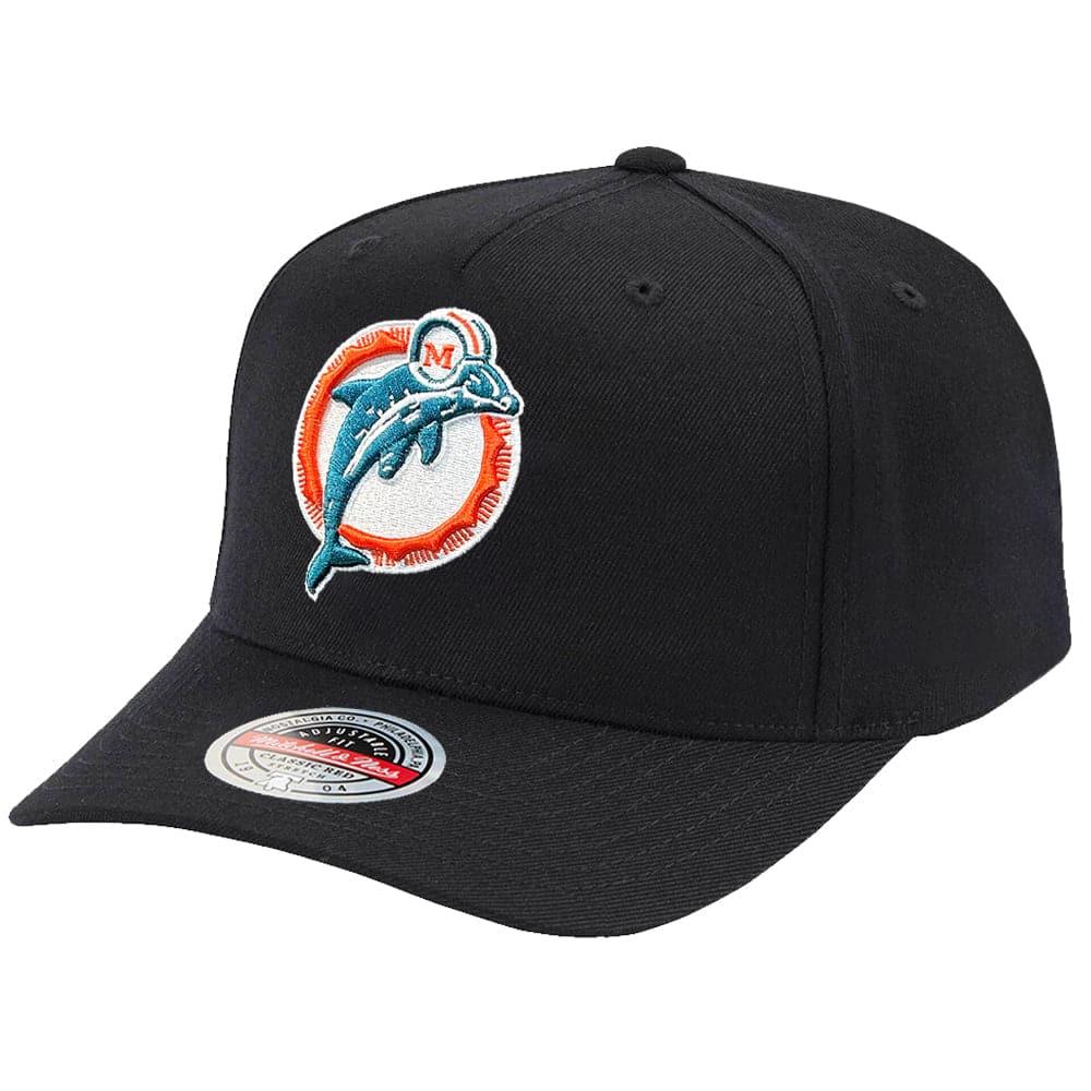 Mitchell And Ness Caps Miami Dolphins Mitchell & Ness NFL Throwback Classic Red Snapback Hat - Black