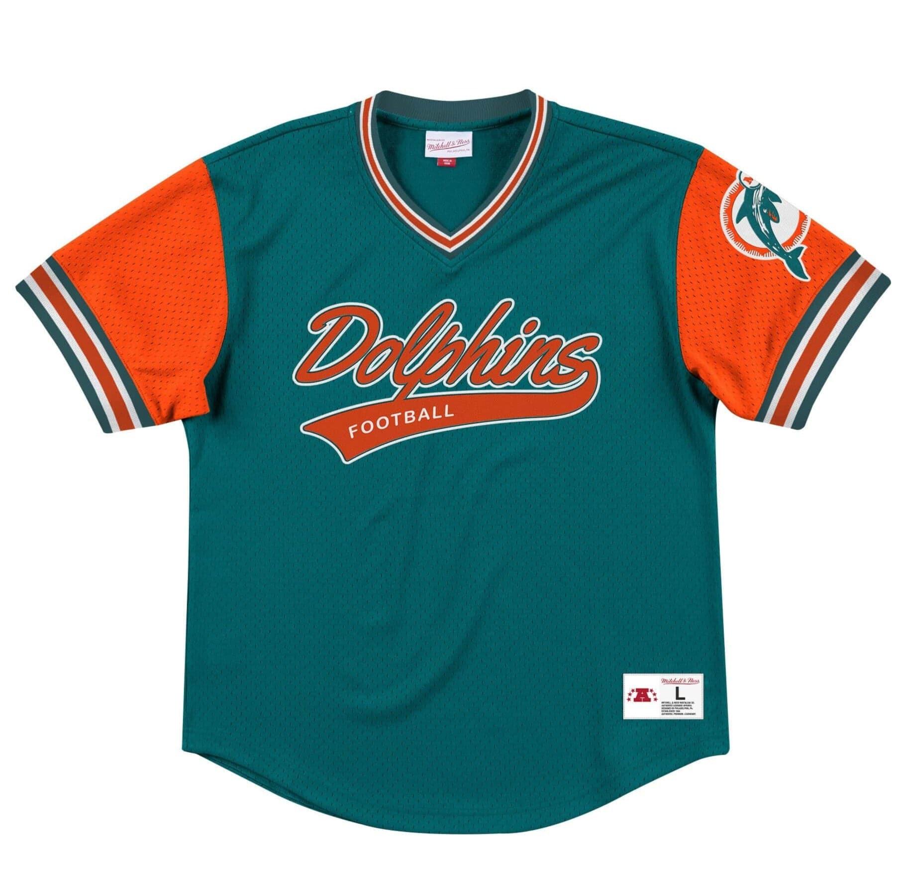 Mitchell And Ness T-Shirts Miami Dolphins Mitchell & Ness NFL Top Prospect Mesh V- Neck - Teal