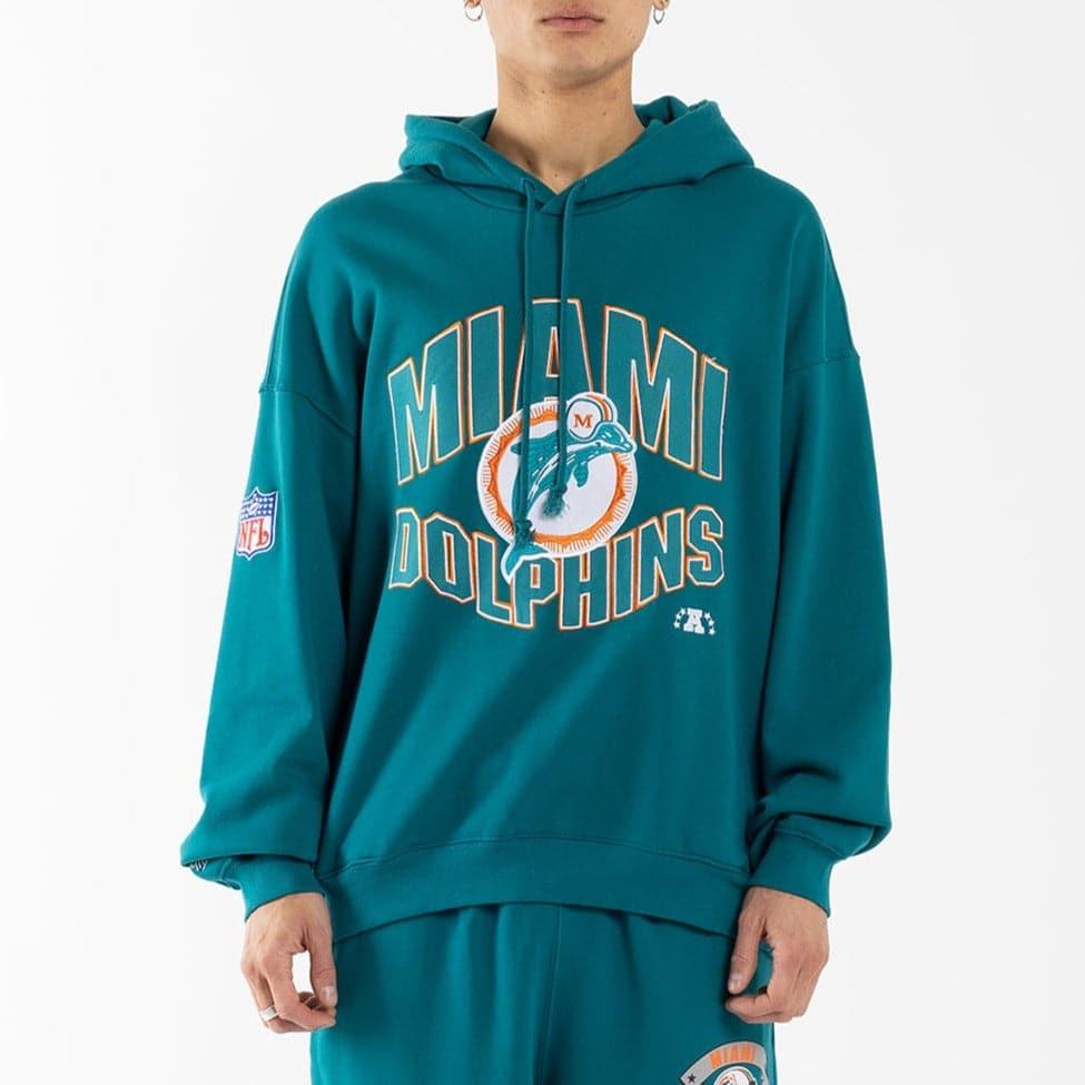 Mitchell And Ness Jumpers Miami Dolphins Mitchell & Ness NFL Wave Arch Vintage Hoodie Jumper - Faded Teal