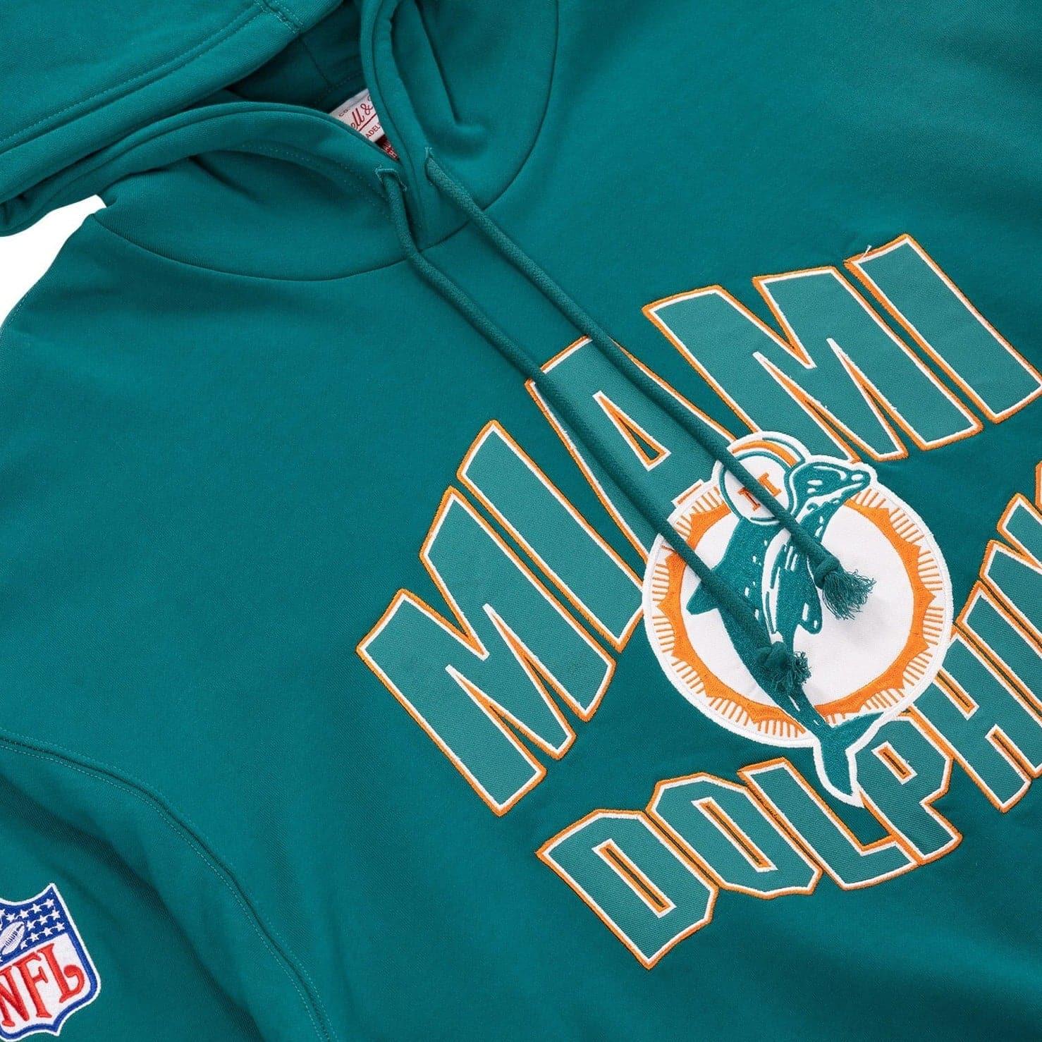 Mitchell And Ness Jumpers Miami Dolphins Mitchell & Ness NFL Wave Arch Vintage Hoodie Jumper - Faded Teal