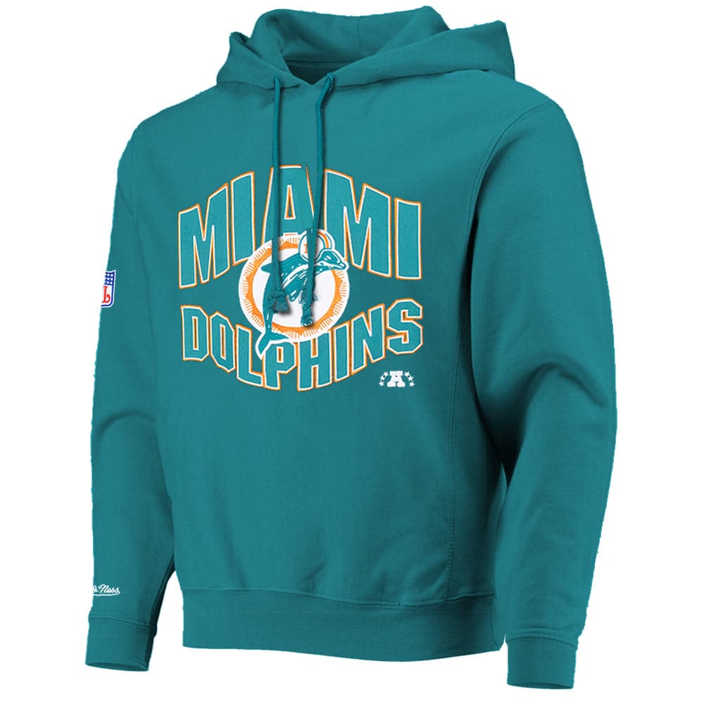 Mitchell And Ness Jumpers Miami Dolphins Mitchell & Ness NFL Wave Arch Vintage Hoodie Jumper - Faded Teal