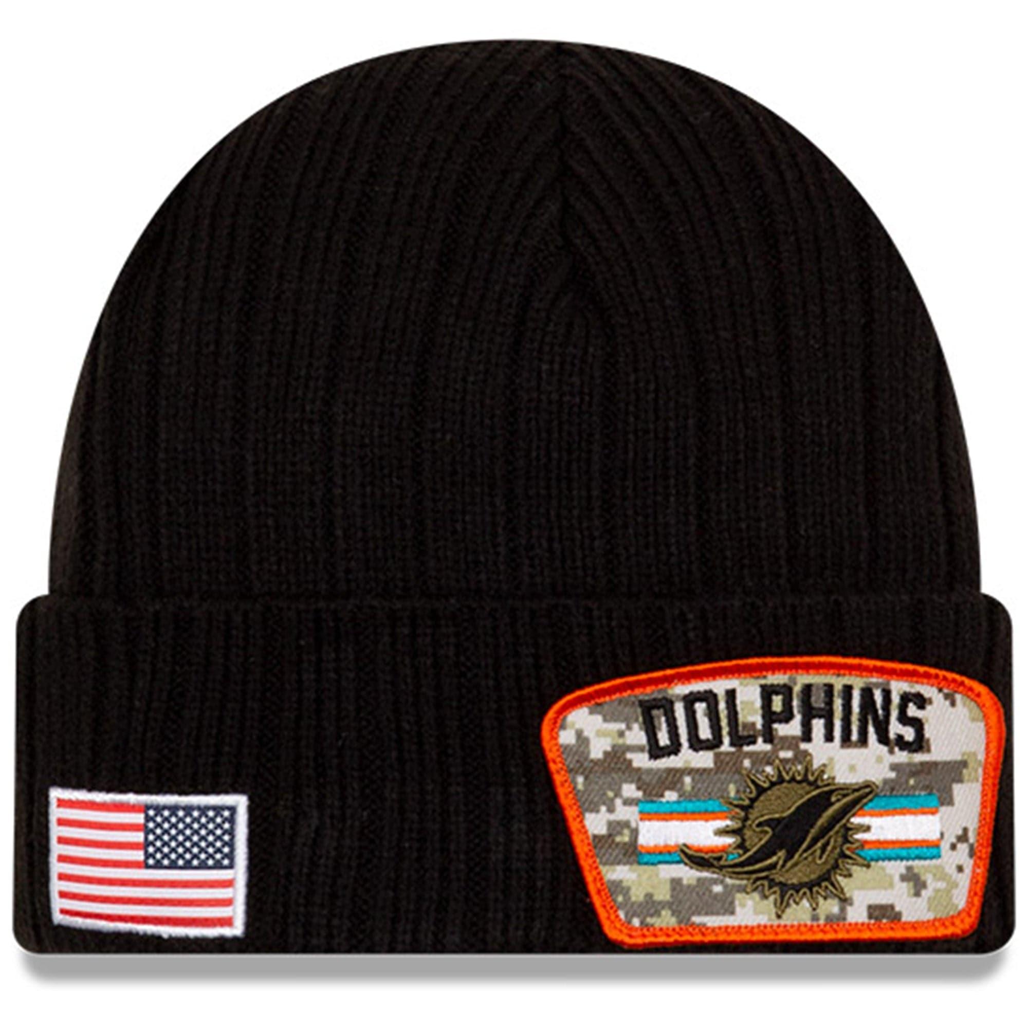 New Era Beanies Miami Dolphins New Era NFL 2021 Salute To Service Cuffed Knit Beanie - Black