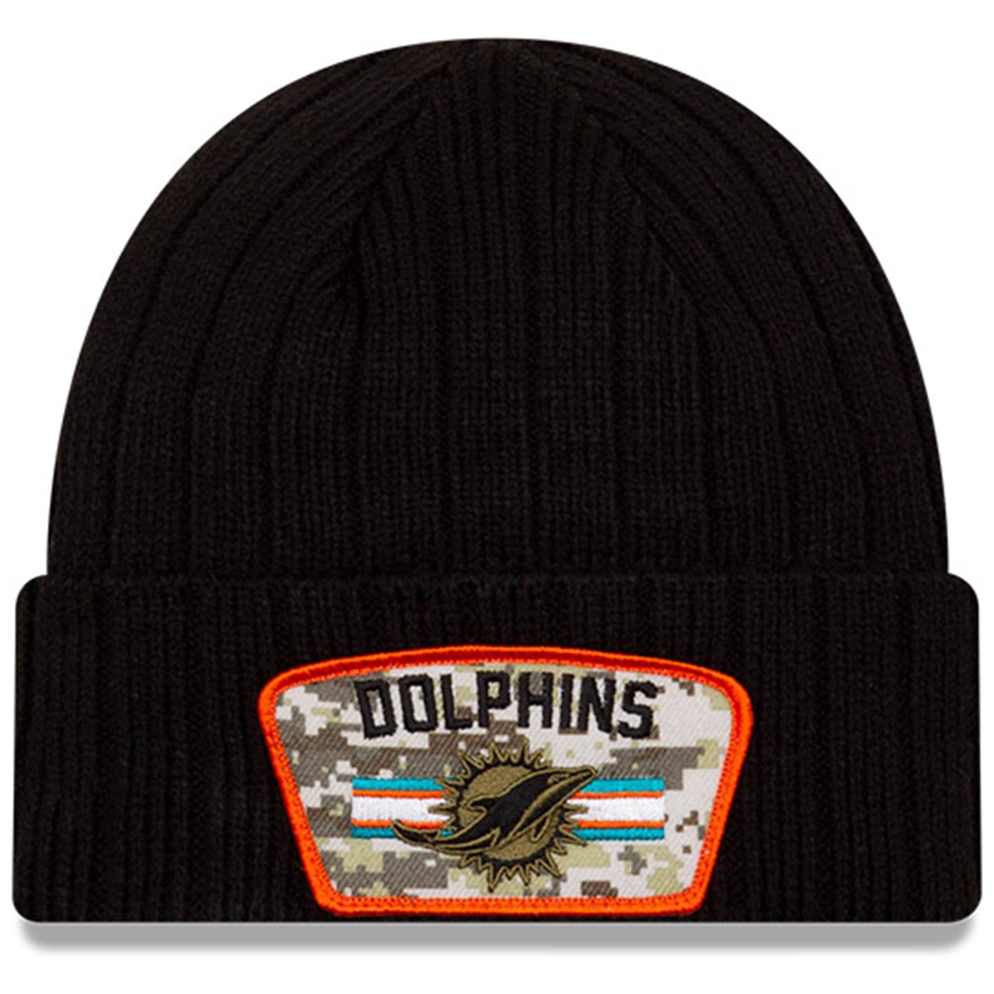 New Era Beanies Miami Dolphins New Era NFL 2021 Salute To Service Cuffed Knit Beanie - Black