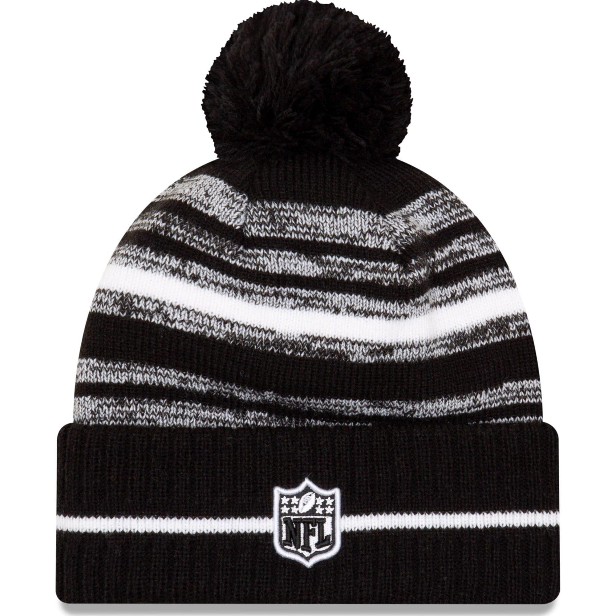 New Era Beanies Miami Dolphins New Era NFL 2021 Sideline Black & White Pom Knit Beanie - Black