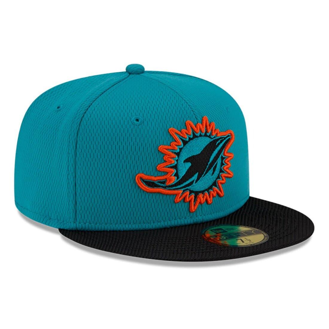 New Era Caps Miami Dolphins New Era NFL 2021 Sideline Road 59FIFTY Fitted Hat - Aqua