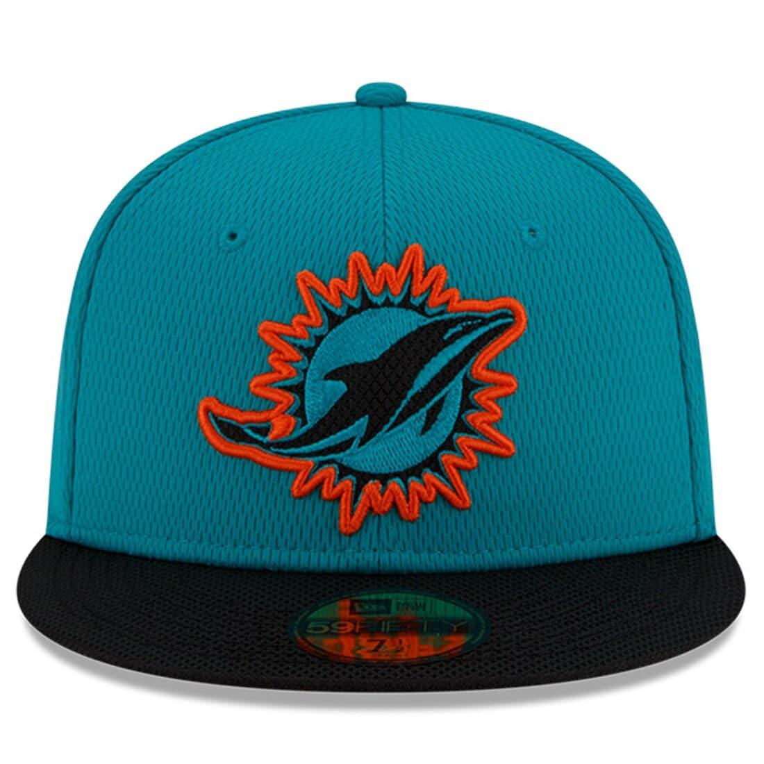 New Era Caps Miami Dolphins New Era NFL 2021 Sideline Road 59FIFTY Fitted Hat - Aqua