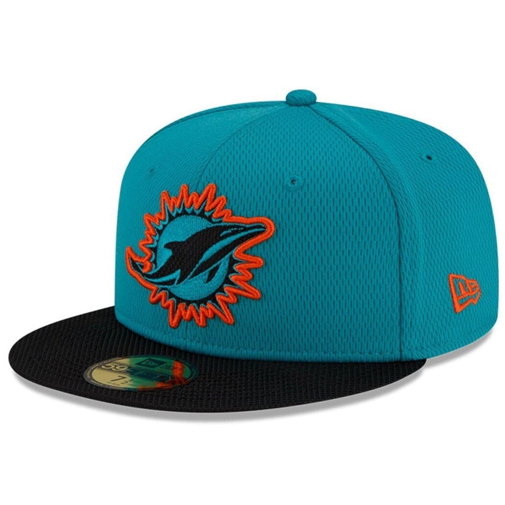 New Era Caps Miami Dolphins New Era NFL 2021 Sideline Road 59FIFTY Fitted Hat - Aqua