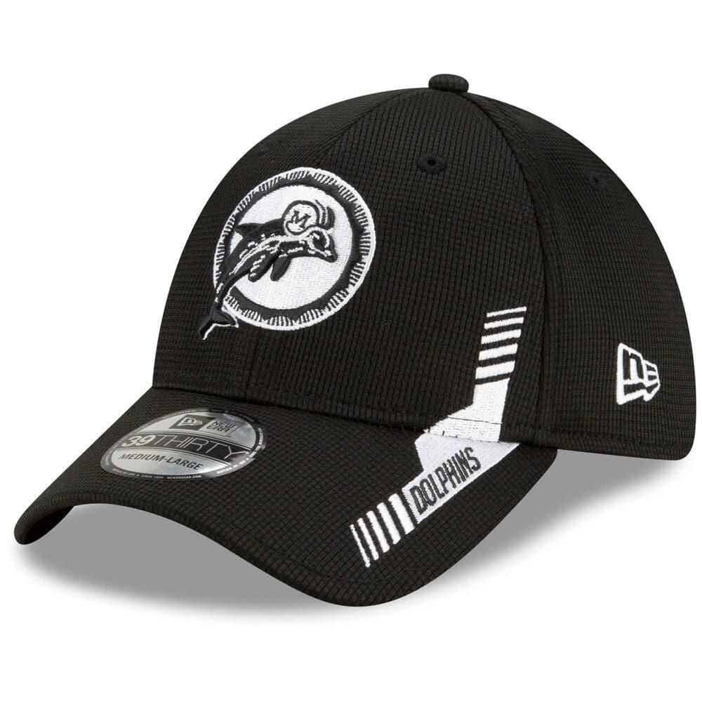 New Era Caps Miami Dolphins New Era NFL 2021 Sideline Throwback 39THIRTY Flex Fit Hat - Black