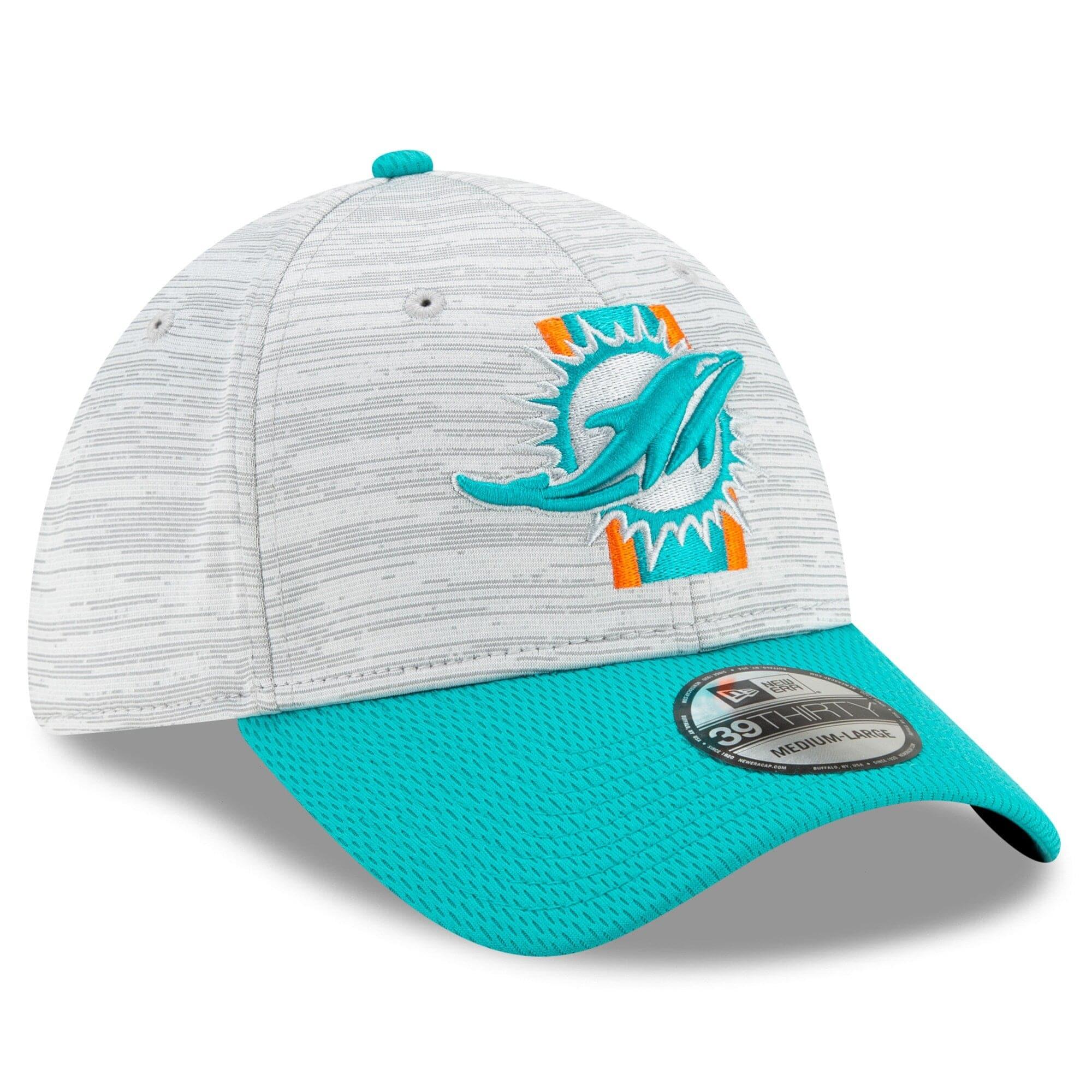 New Era Caps Miami Dolphins New Era NFL 2021 Training Camp 39THIRTY Flex Fit Curve Hat - Grey