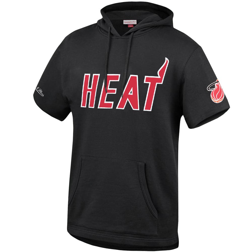 Mitchell And Ness Jumpers Miami Heat Mitchell & Ness NBA HWC French Terry Short Sleeve Hoodie Jumper - Black
