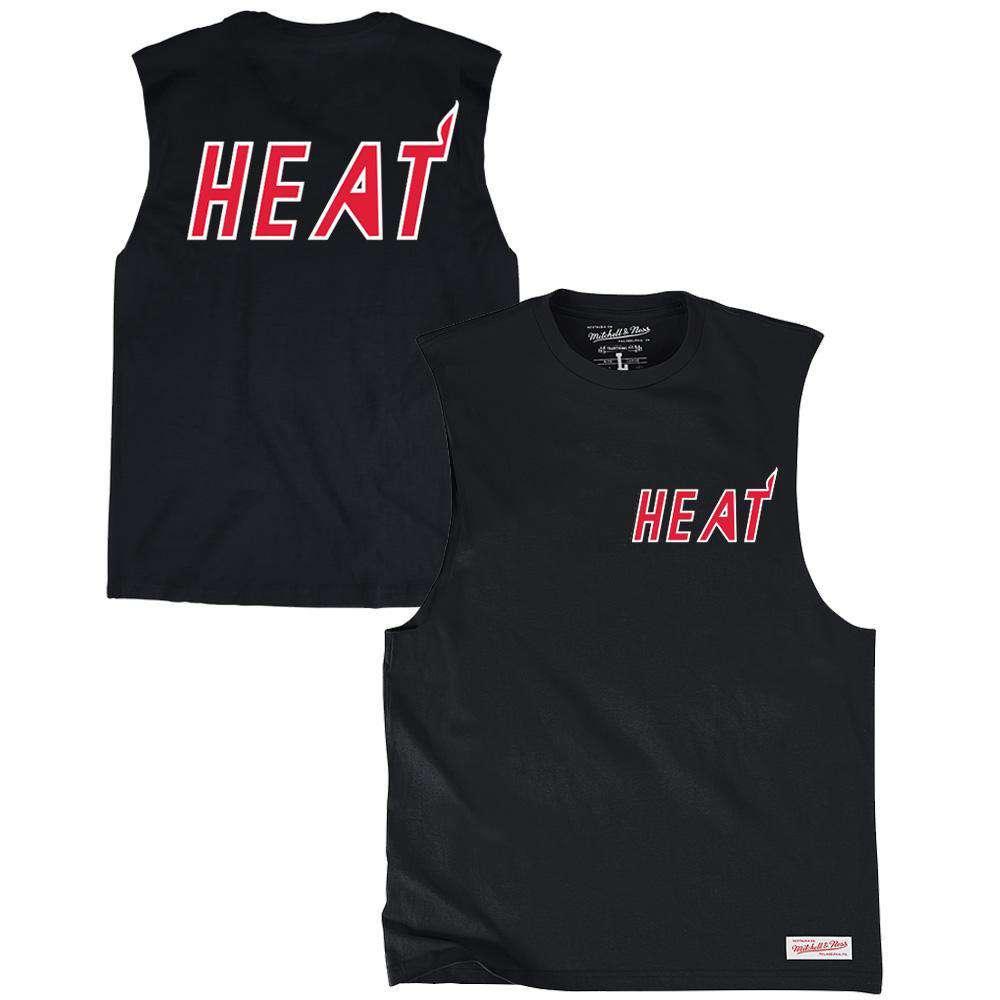 Mitchell And Ness T-Shirts Miami Heat Mitchell & Ness NBA Retro Repeat Muscle T-Shirt - Black