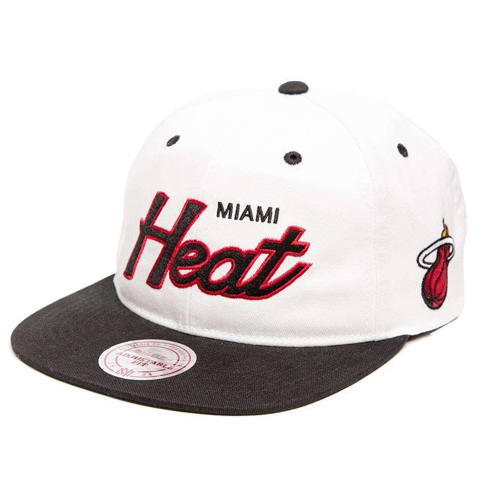 Mitchell And Ness Caps Miami Heat Mitchell & Ness NBA Retro Script Snapback Hat - White