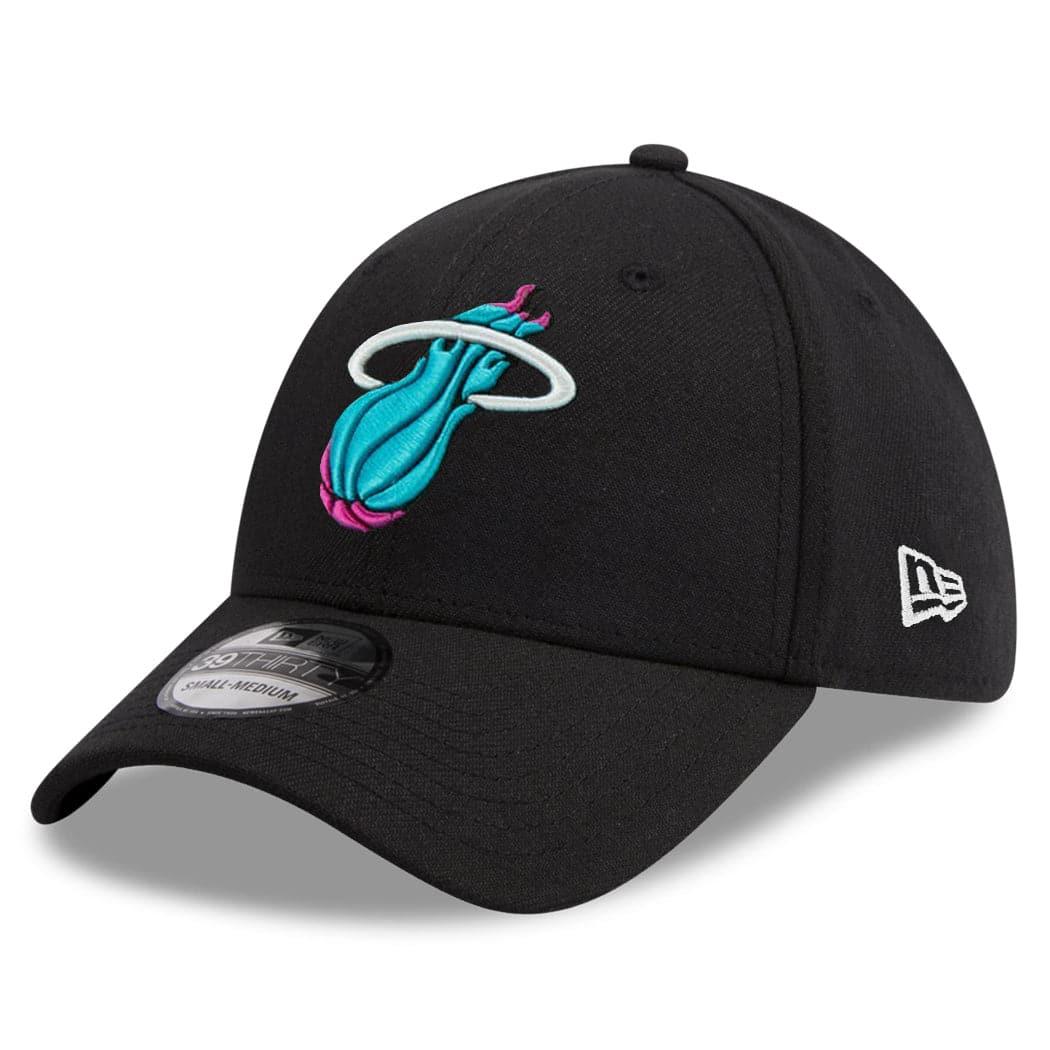 New Era Caps Miami Heat New Era NBA Teal Vice City Logo 39THIRTY Curve Stretch-Fit Hat - Black