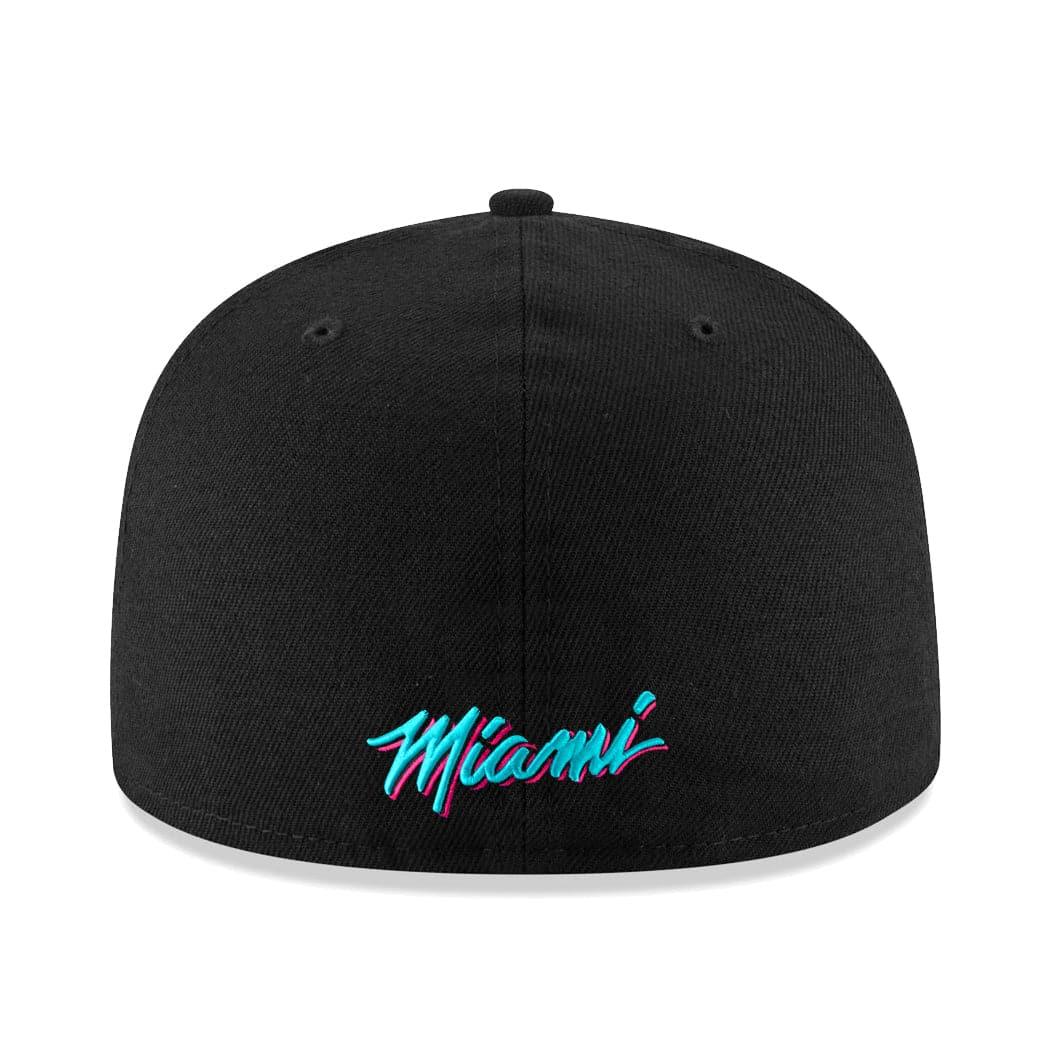 New Era Caps Miami Heat New Era NBA Teal Vice City Logo 59FIFTY Fitted Hat - Black