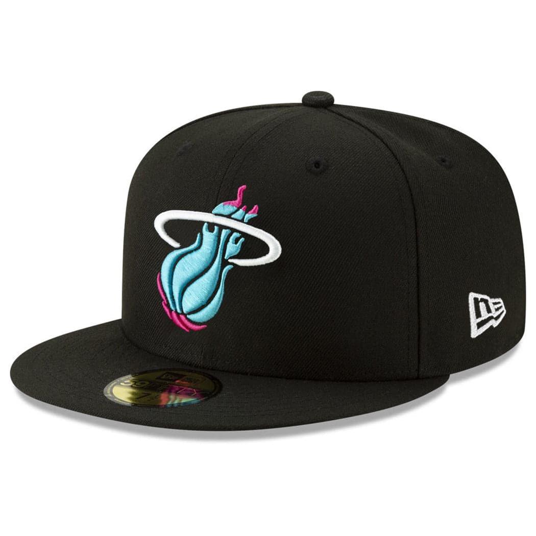 New Era Caps Miami Heat New Era NBA Teal Vice City Logo 59FIFTY Fitted Hat - Black