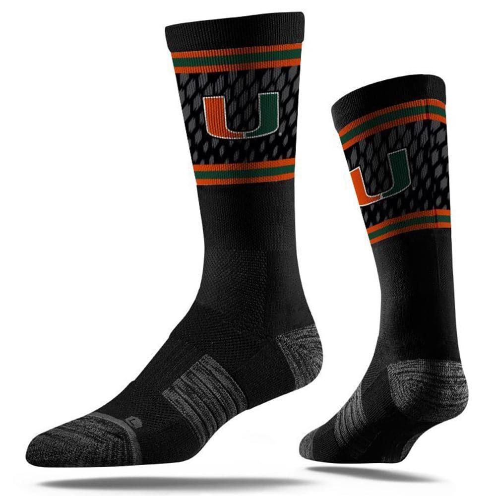 Strideline Socks M/L (8-12 US) Miami Hurricanes Strideline NCAA Team Stripe Classic Crew Socks - Black