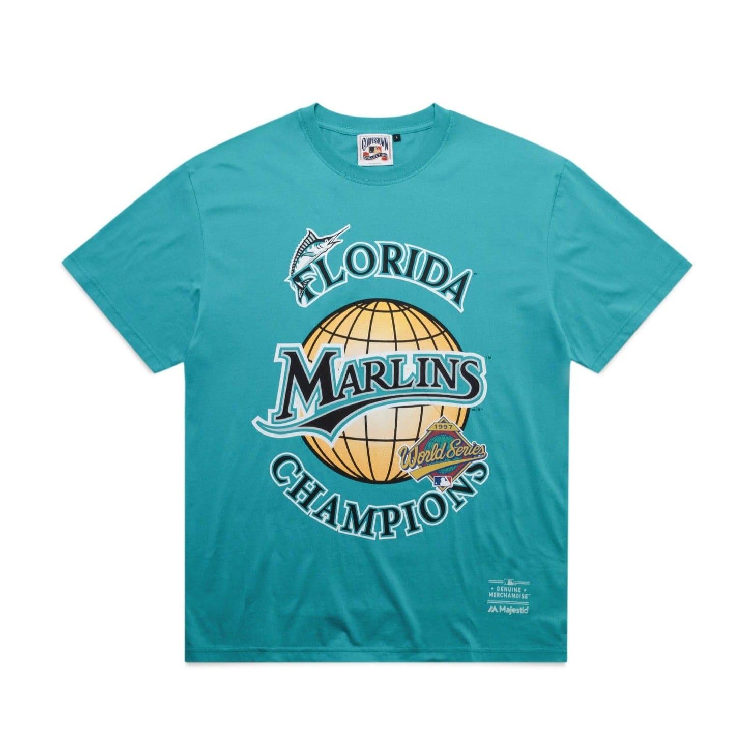 Majestic Athletic T-Shirts Miami Marlins MLB 97 World Series Champs Vintage T-Shirt - Faded Teal
