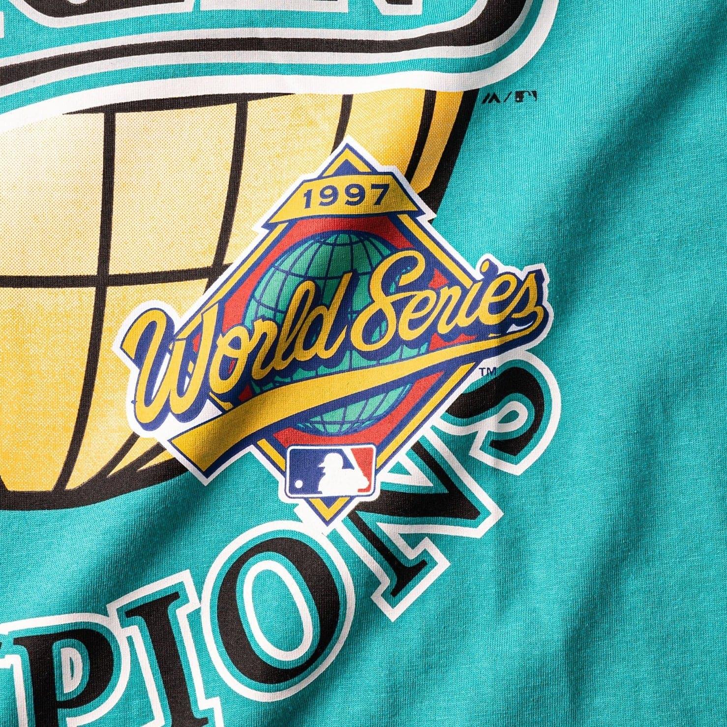 Majestic Athletic T-Shirts Miami Marlins MLB 97 World Series Champs Vintage T-Shirt - Faded Teal