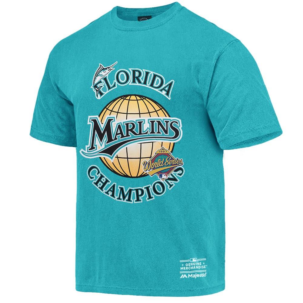 Majestic Athletic T-Shirts Miami Marlins MLB 97 World Series Champs Vintage T-Shirt - Faded Teal
