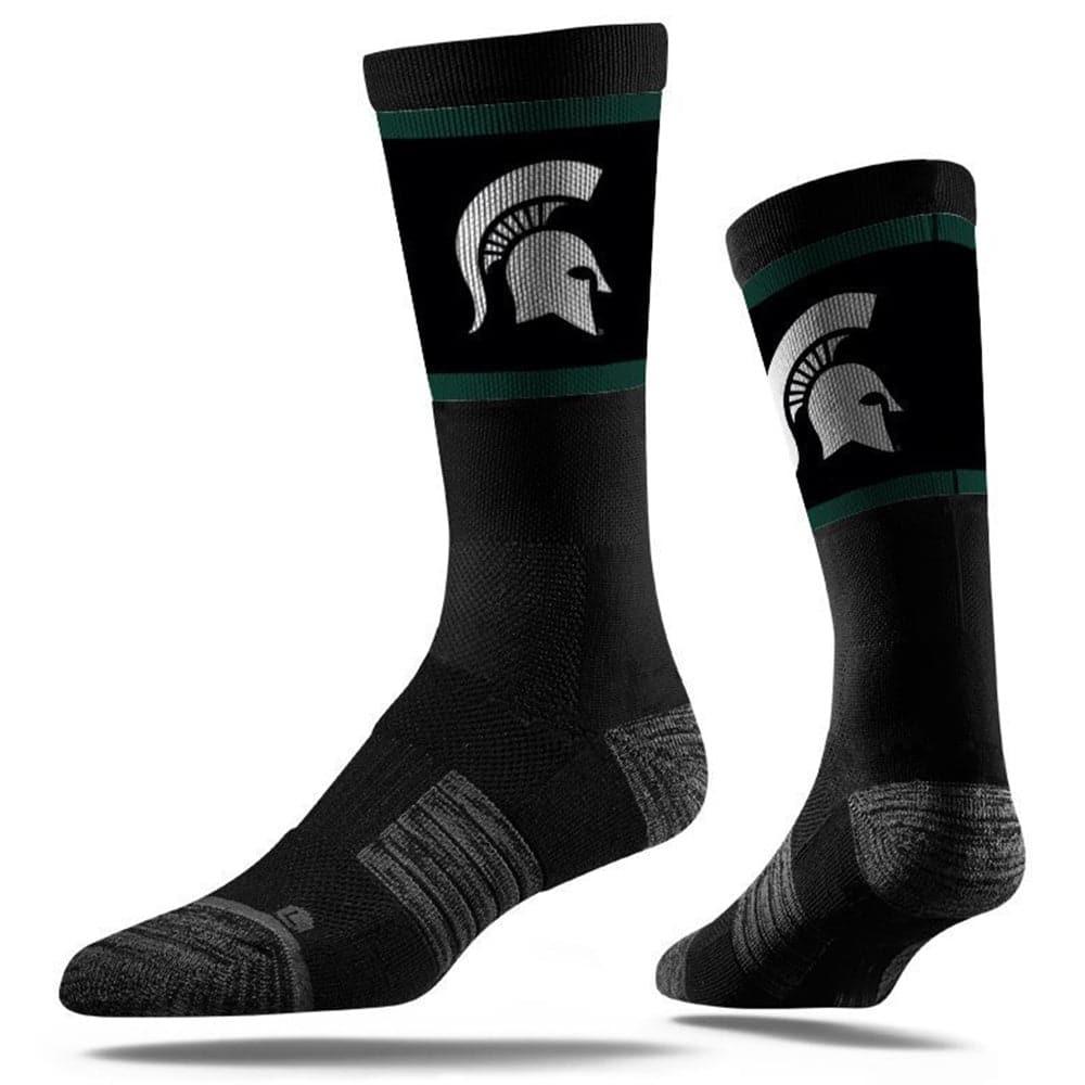 Strideline Socks M/L (8-12 US) Michigan State Spartans Strideline NCAA Team Stripe Classic Crew Socks - Black