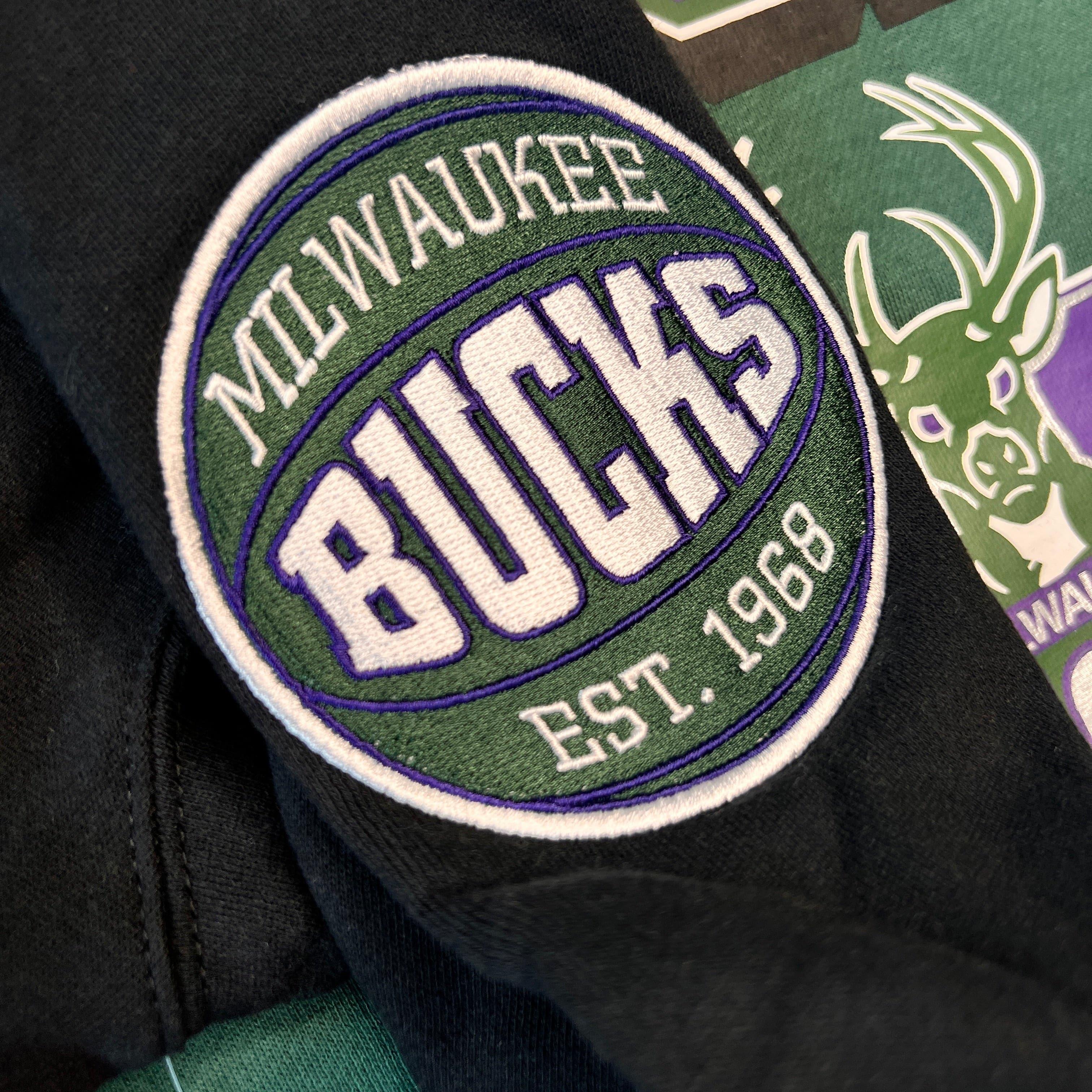 Mitchell And Ness Jumpers Milwaukee Bucks Mitchell & Ness NBA All Over 2.0 Crew Jumper - Green