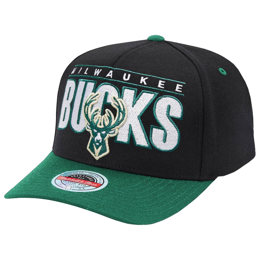 Mitchell And Ness Caps Milwaukee Bucks Mitchell & Ness NBA Billboard Classic Red Curve Snapback Hat - Black
