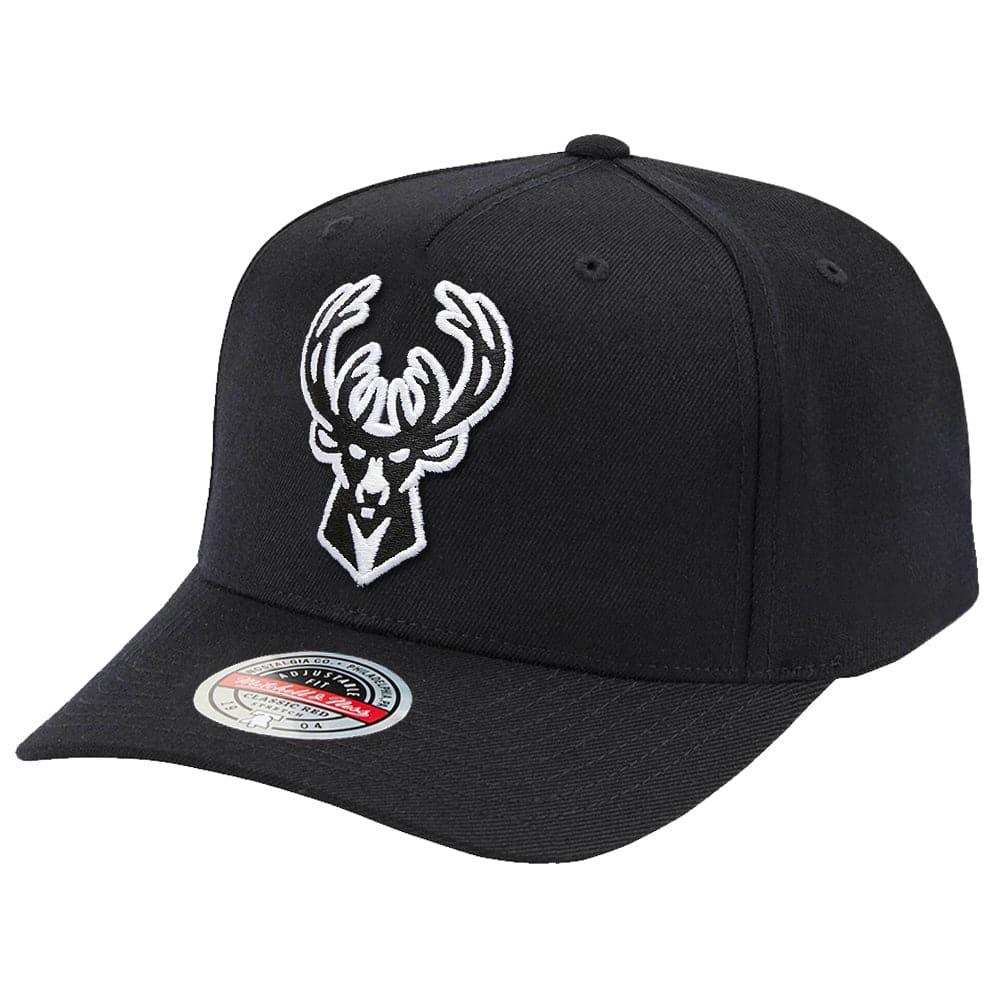 Mitchell And Ness Caps Milwaukee Bucks Mitchell & Ness NBA Black & White Classic Red Curve Snapback Hat