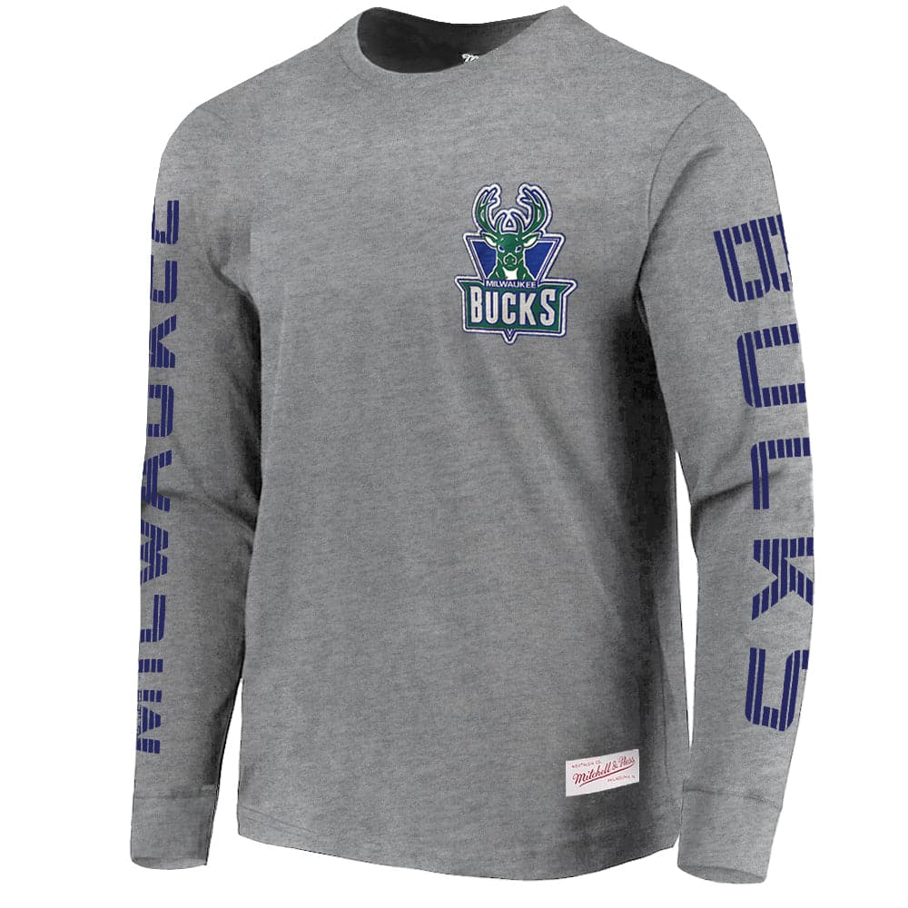 Mitchell And Ness T-Shirts Milwaukee Bucks Mitchell & Ness NBA HWC Outline Long Sleeve T-Shirt - Grey Marle