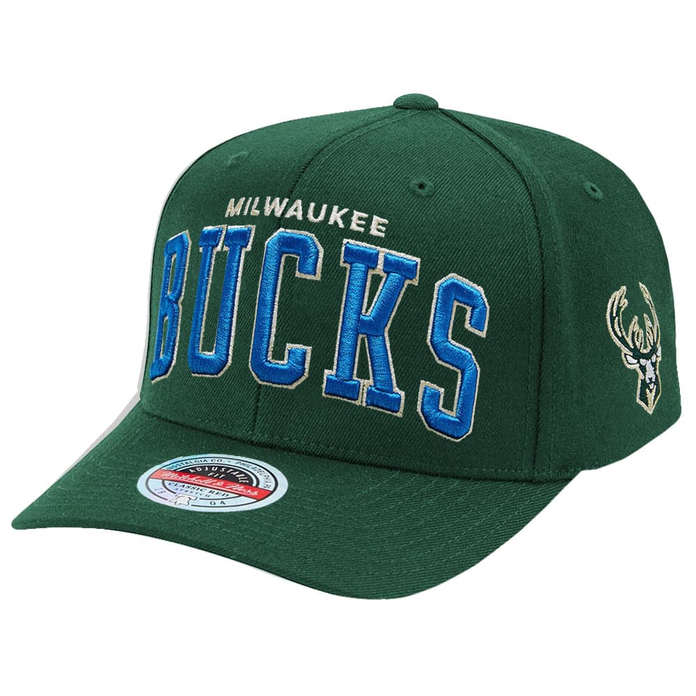 Mitchell And Ness Caps Milwaukee Bucks Mitchell & Ness NBA Iconic Classic Red Curve Snapback Hat - Green