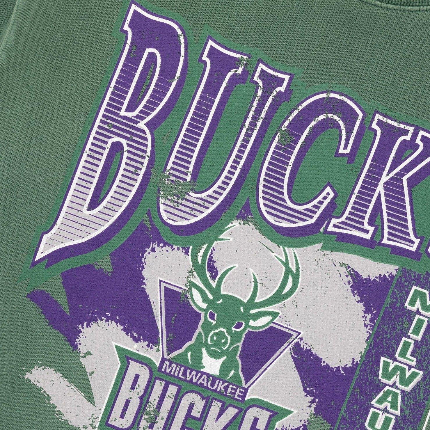 Mitchell And Ness Jumpers Milwaukee Bucks Mitchell & Ness NBA Paint Brush Crew Jumper - Faded Green