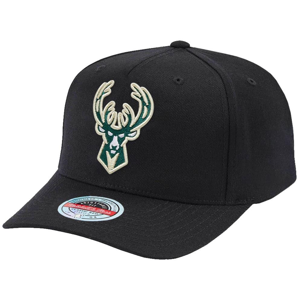 Mitchell And Ness Caps Milwaukee Bucks Mitchell & Ness NBA Team Classic Red Snapback Hat - Black