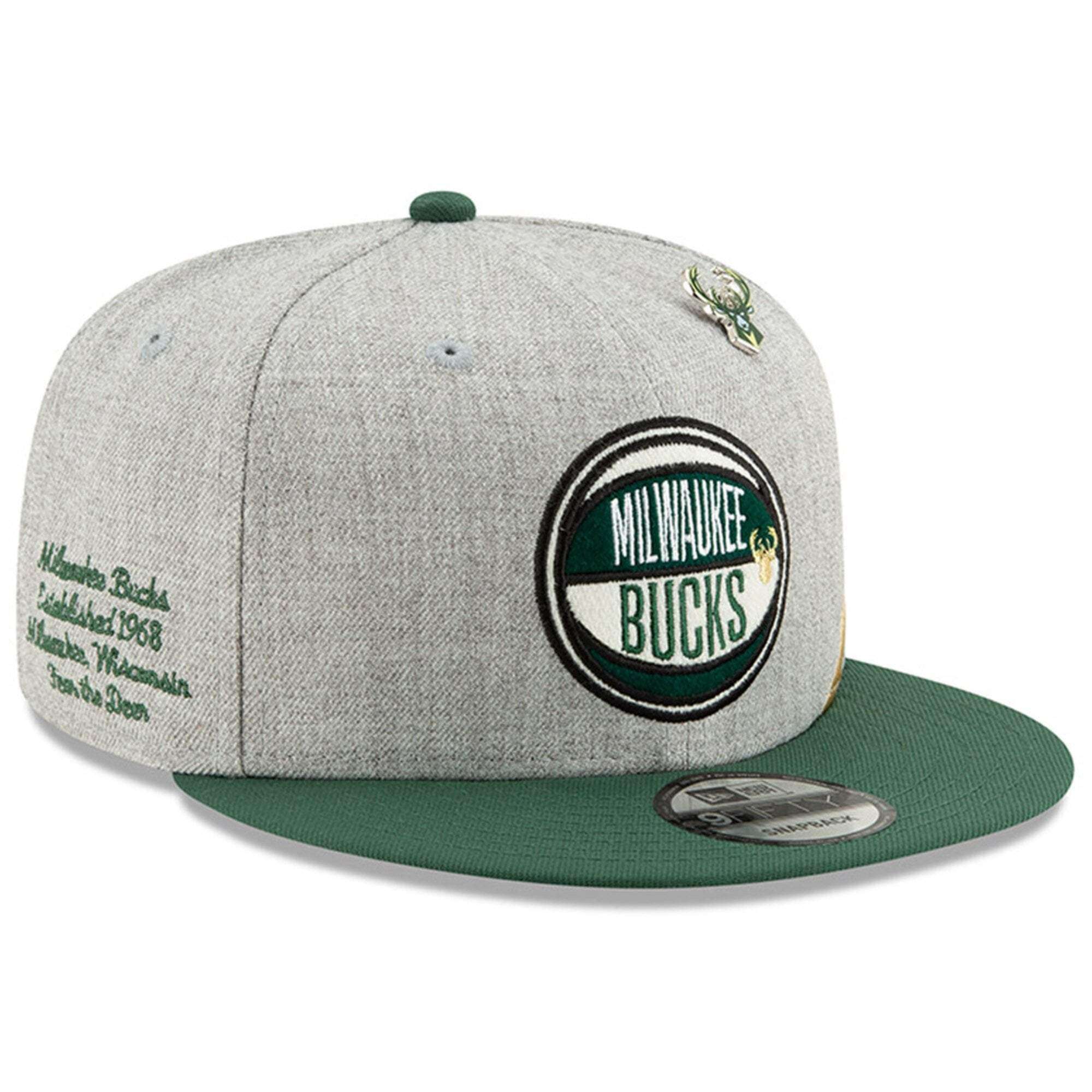 New Era Caps Milwaukee Bucks New Era 2019 NBA Draft 9FIFTY Snapback Hat - Heather