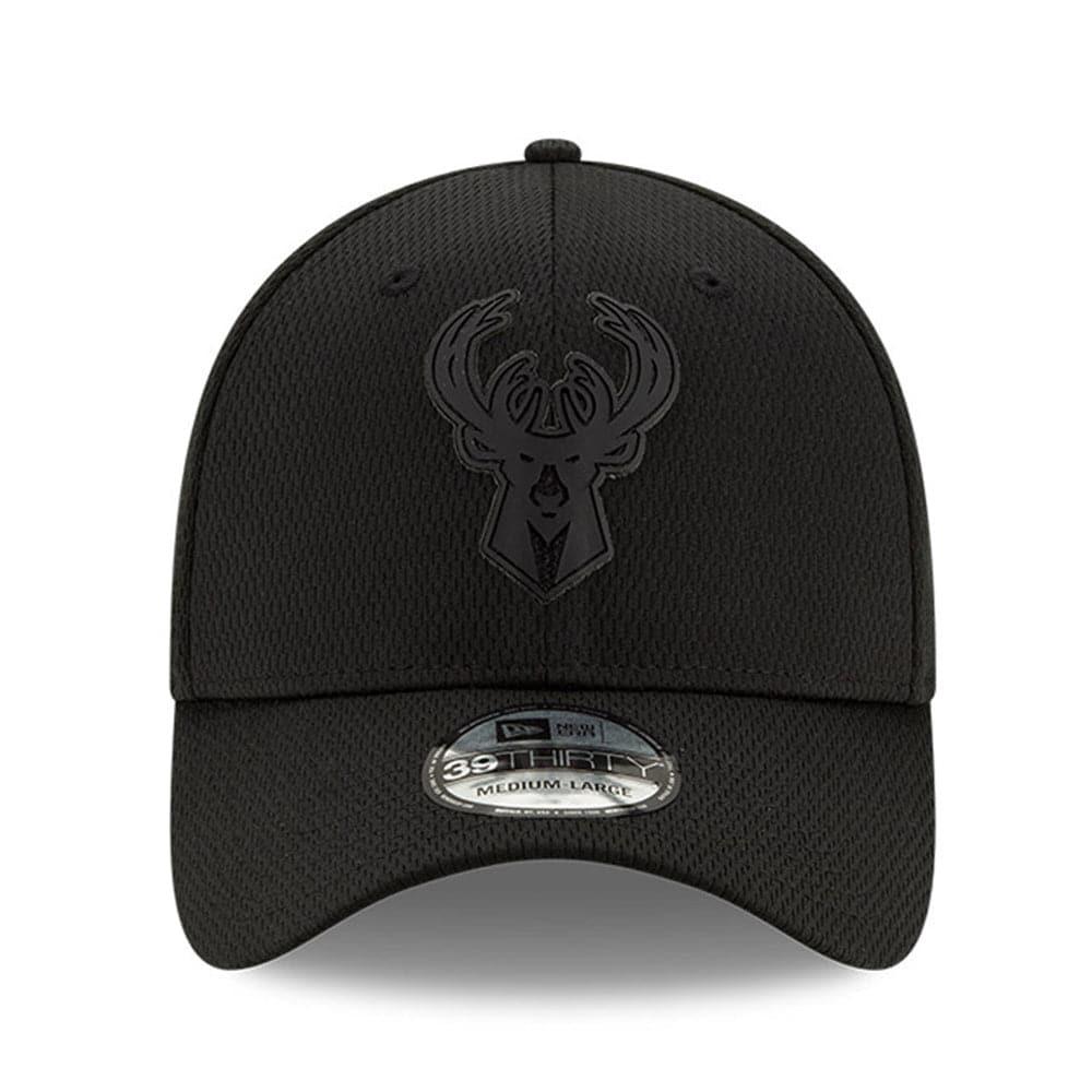 New Era Caps Milwaukee Bucks New Era NBA 2020 Back Half Black On Black 39THIRTY Flex Fit Curve Hat