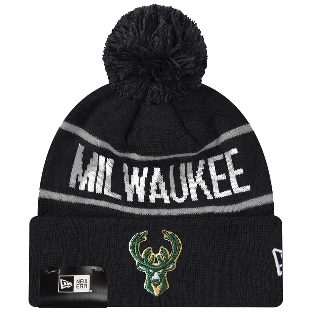 New Era Beanies Milwaukee Bucks New Era NBA Grey Stripe Knit Beanie - Black