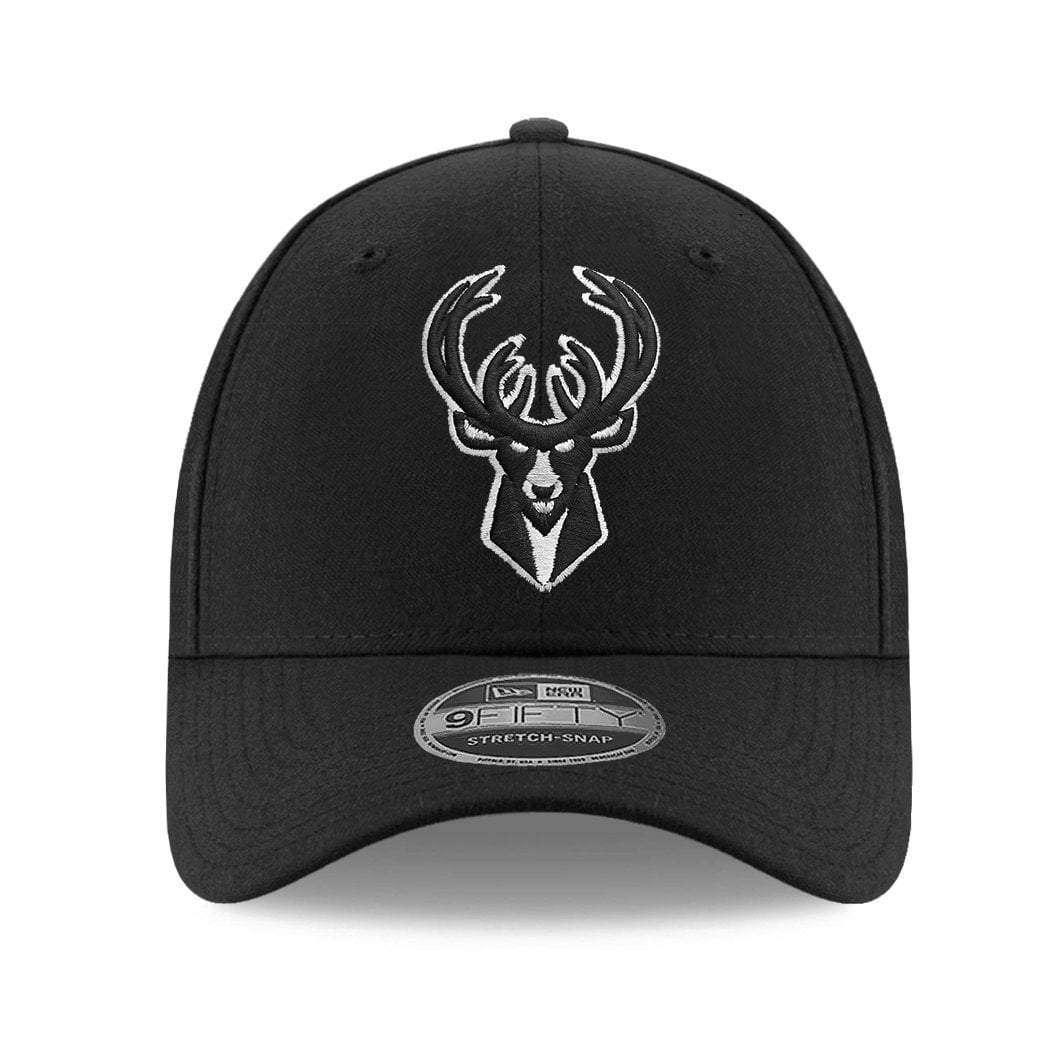 New Era Caps Milwaukee Bucks New Era NBA Outline Stretch-Snap 9FIFTY Curved Snapback Hat - Black