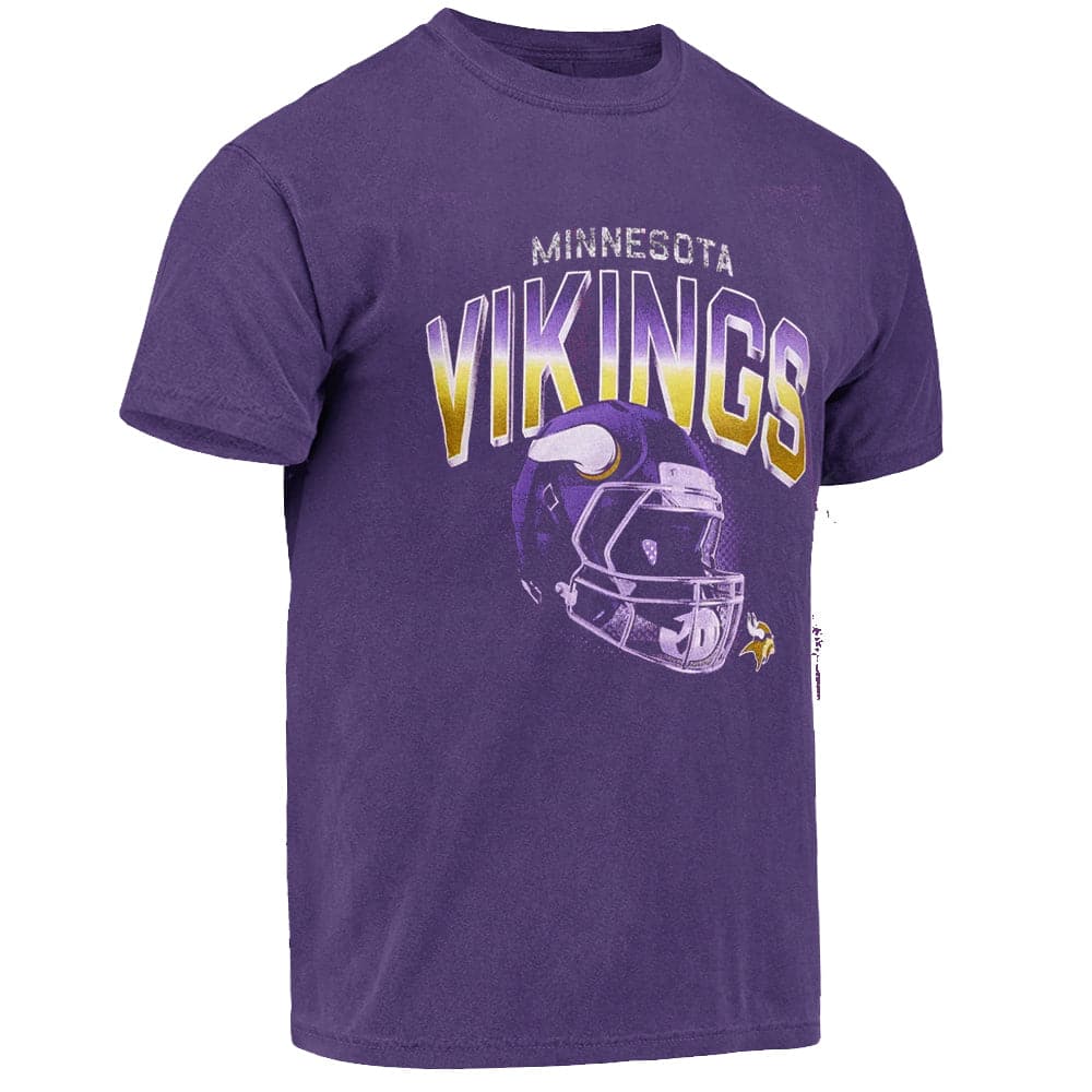 Majestic Athletic T-Shirts Minnesota Vikings Majestic NFL 3D Helmet Vintage T-Shirt - Faded Purple