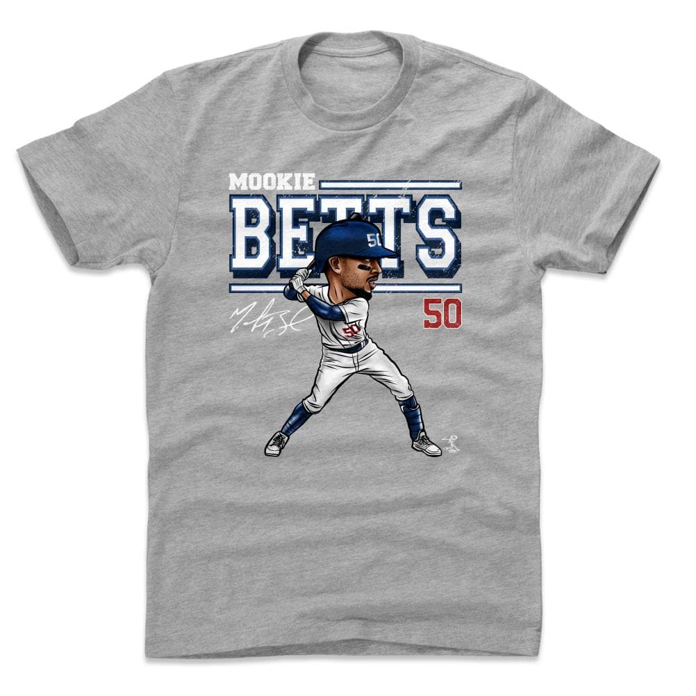 500 Level T-Shirts Mookie Betts Los Angeles Dodgers 500 Level MLB Cartoon T-Shirt - Grey
