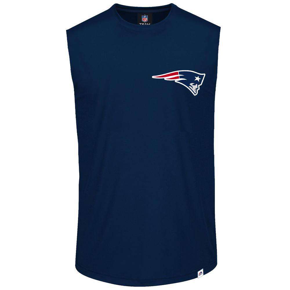 Majestic Athletic T-Shirts New England Patriots Majestic NFL Helmet Logo Sleeveless Muscle T-Shirt - Navy