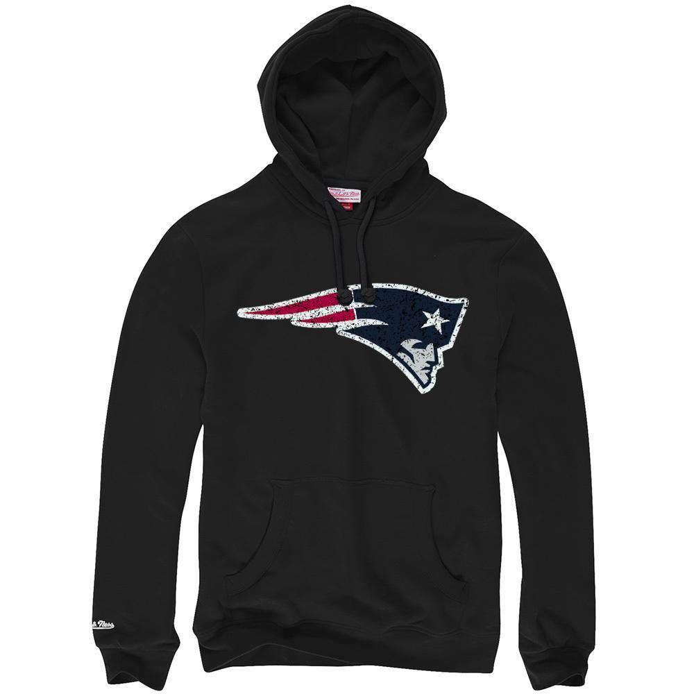 Mitchell And Ness Jumpers New England Patriots Mitchell & Ness NFL Distressed Logo Hoodie Jumper - Black