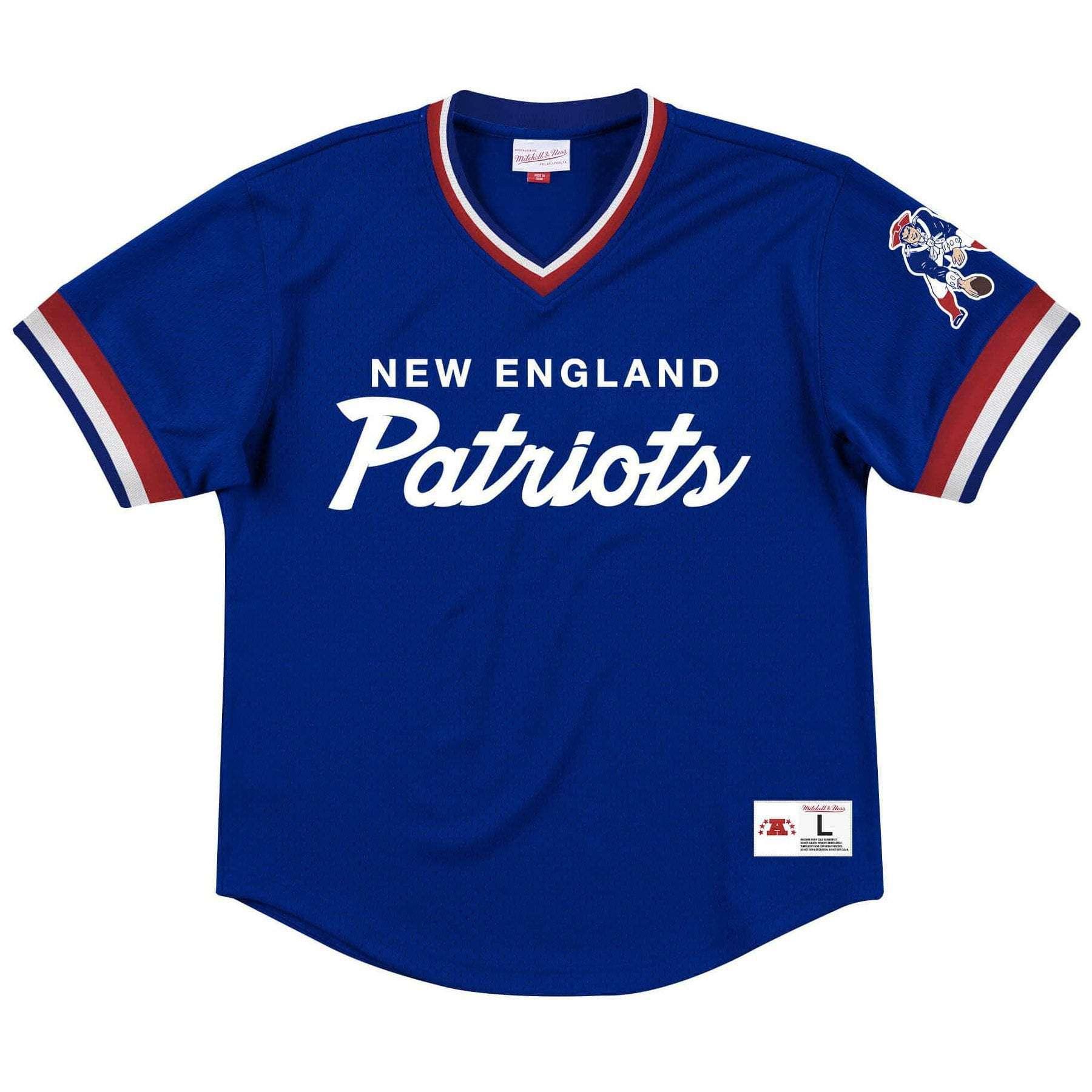 Mitchell And Ness T-Shirts New England Patriots Mitchell & Ness NFL Special Script Mesh V-Neck - Blue