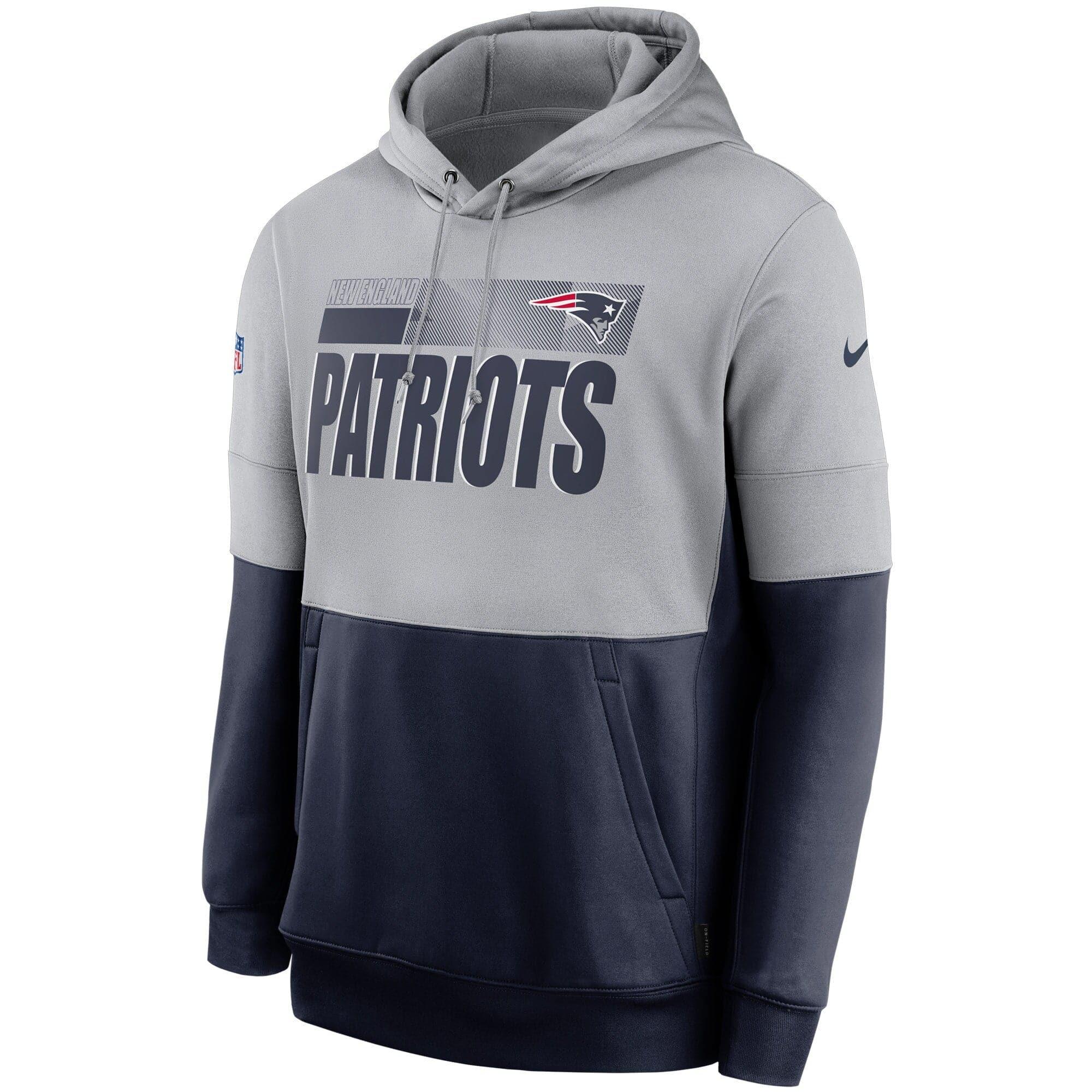 Nike Jumpers New England Patriots Nike NFL TN Lockup Therma Hoodie Jumper - Grey/Navy