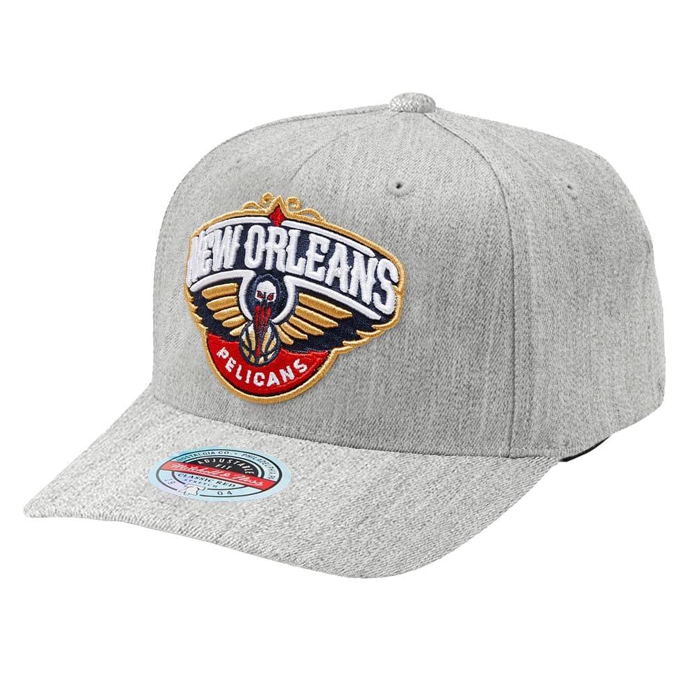 Mitchell And Ness Caps New Orleans Pelicans Mitchell & Ness NBA Team Curve Snapback Hat - Heather Grey