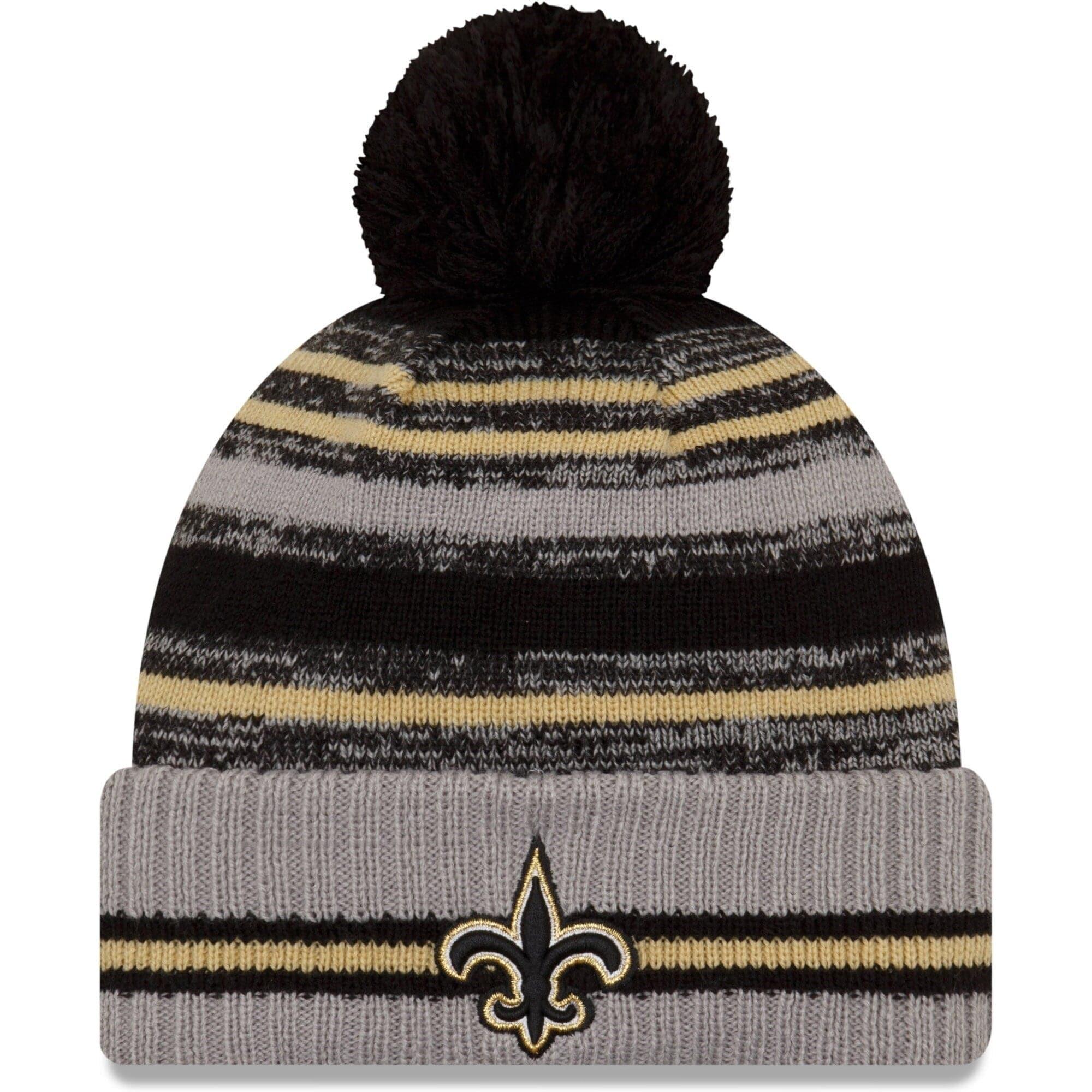 New Era Beanies New Orleans Saints New Era NFL 2021 Sideline Team Pom Knit Beanie - Grey